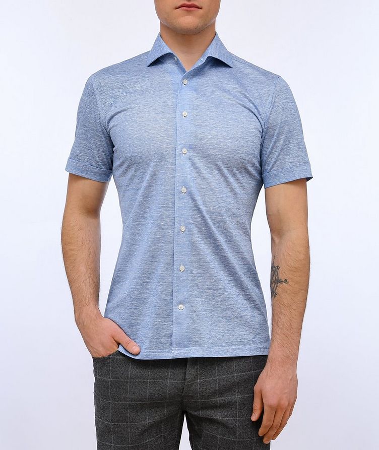 Short-Sleeve Stretch-Linen Blend Shirt image 1