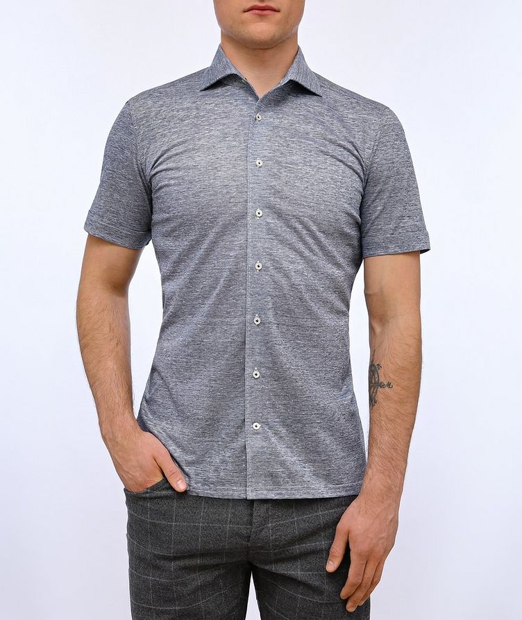 Short-Sleeve Stretch-Linen Blend Shirt image 1