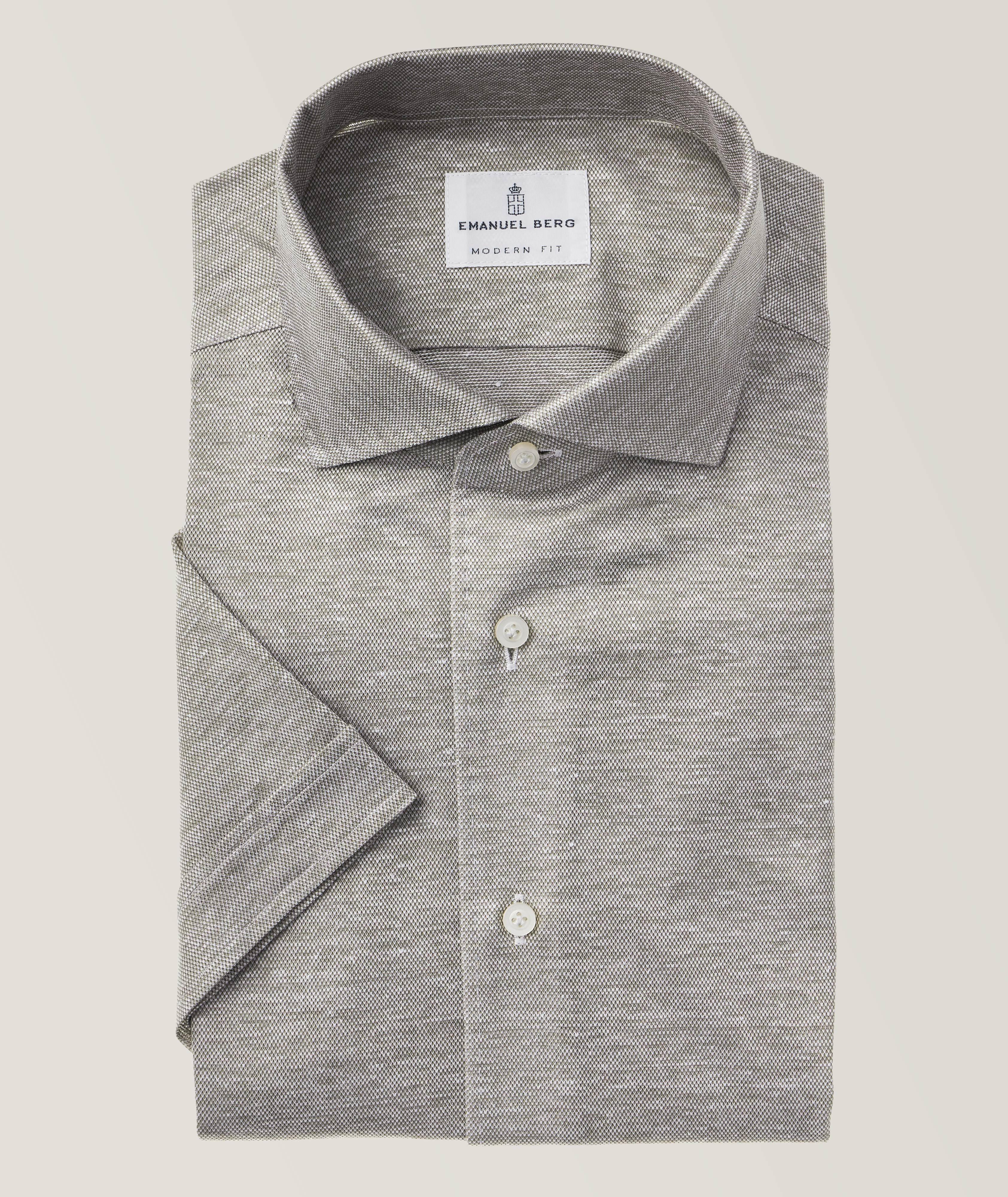 Short-Sleeve Stretch-Linen Blend Shirt image 0