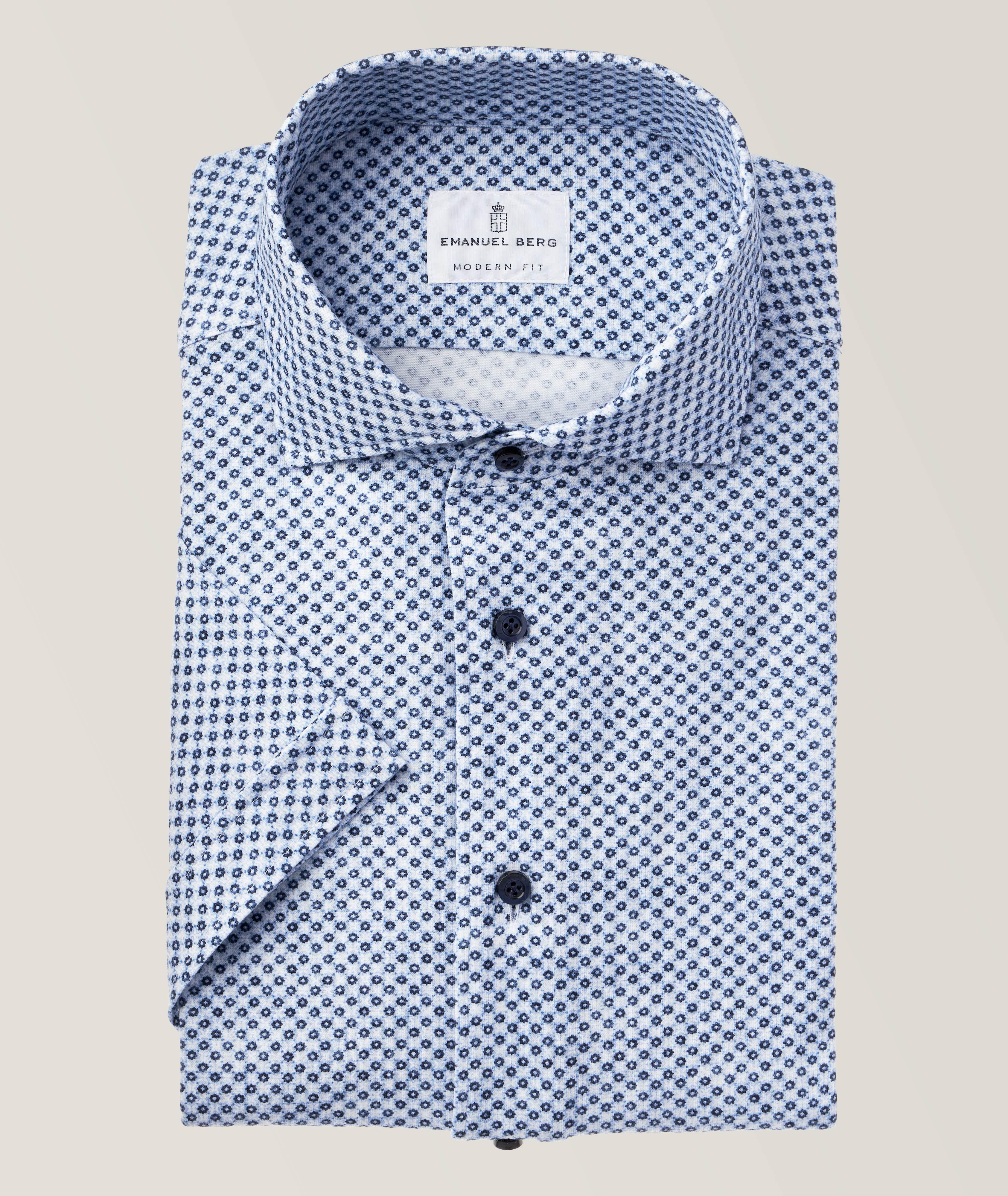 Short-Sleeve Neat Print Jersey Stretch-Cotton Shirt image 0