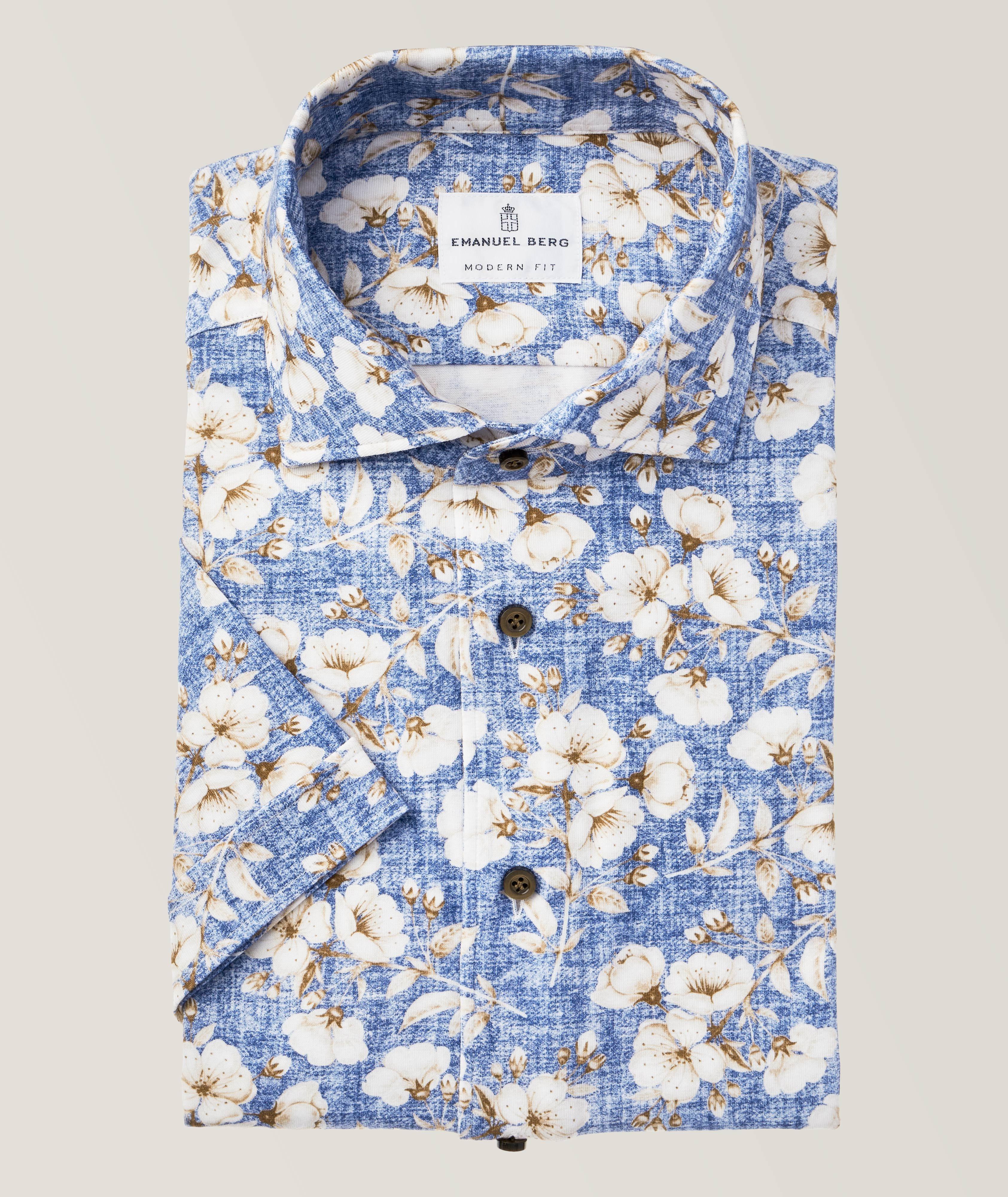 Short-Sleeve Floral Print Jersey Stretch-Cotton Shirt image 0