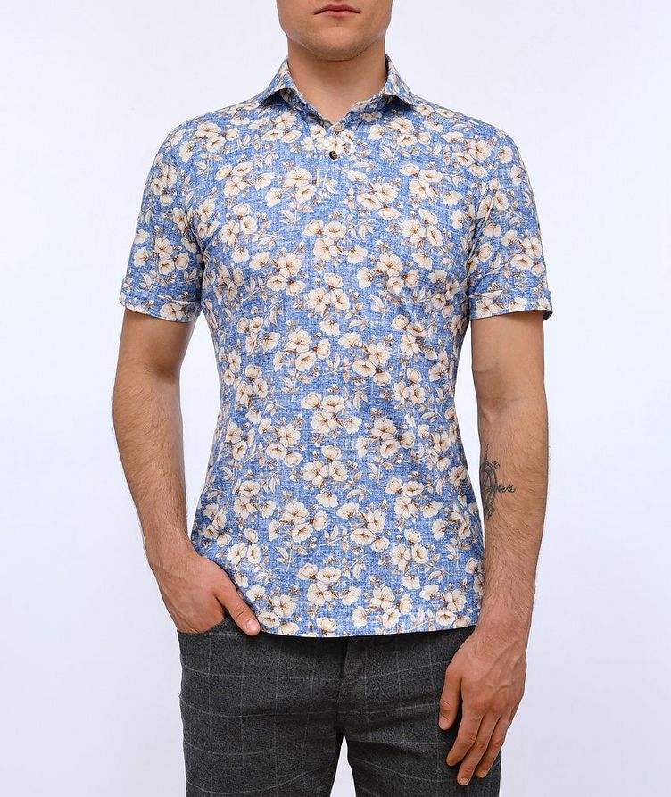 Short-Sleeve Floral Print Jersey Stretch-Cotton Shirt image 1