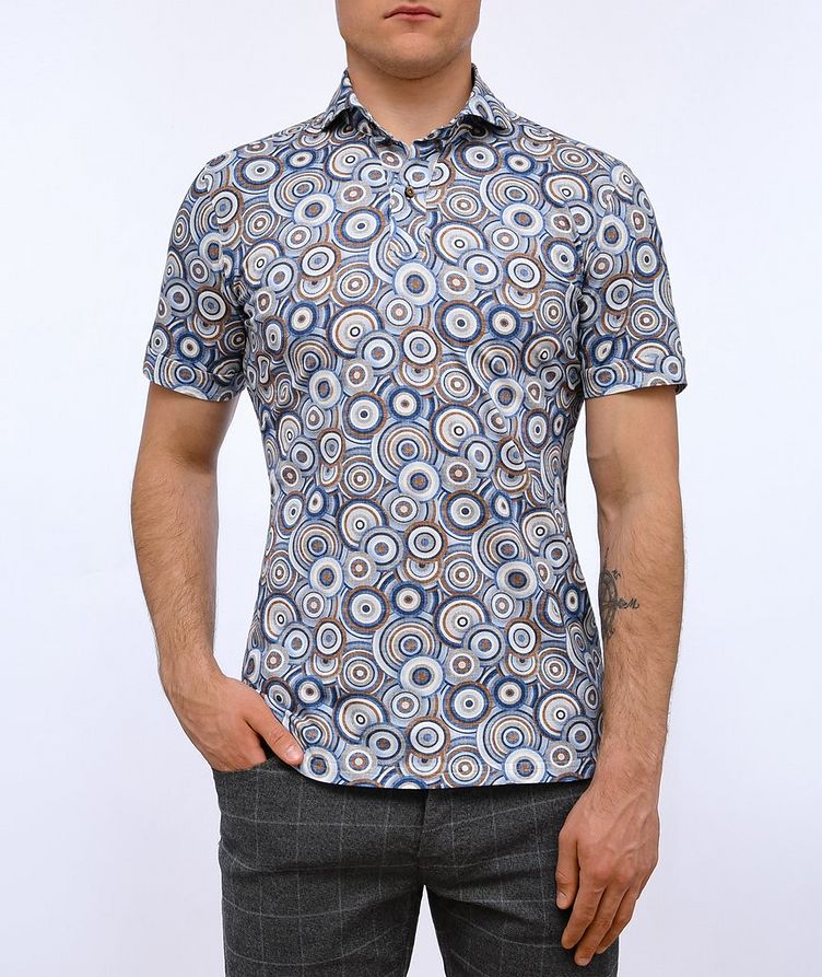 Short-Sleeve Circle Print Stretch-Linen Blend Shirt image 1