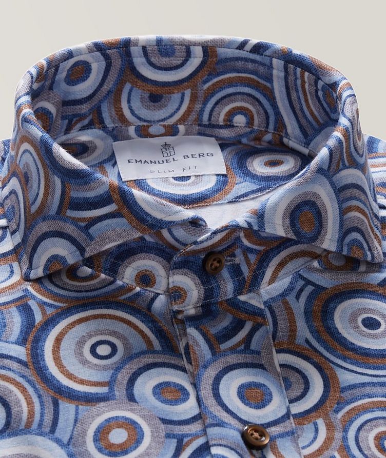 Short-Sleeve Circle Print Stretch-Linen Blend Shirt image 2