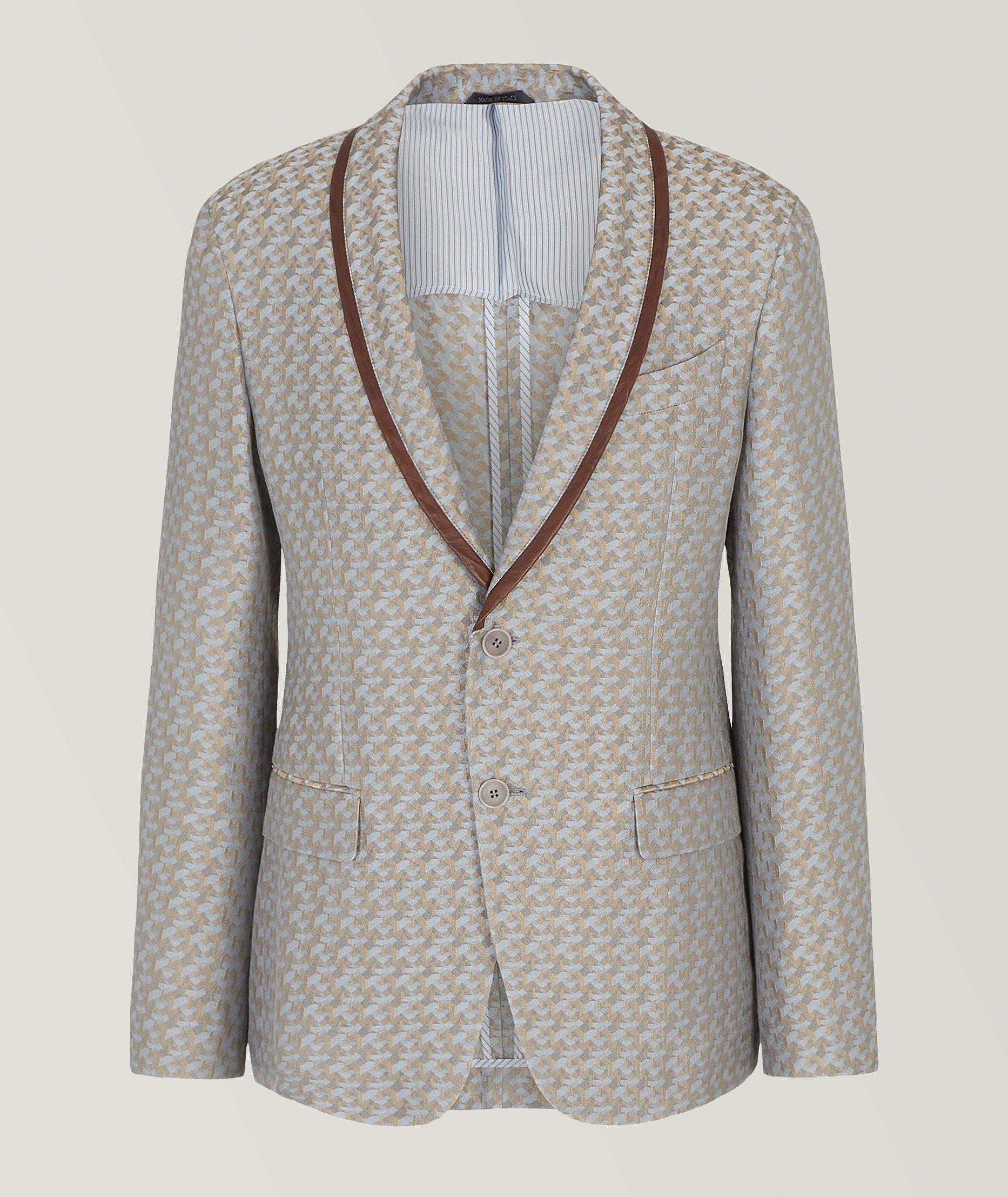 Olive Tailored Fit Linen Cotton Mini Chevron Blazer - MEN Jackets