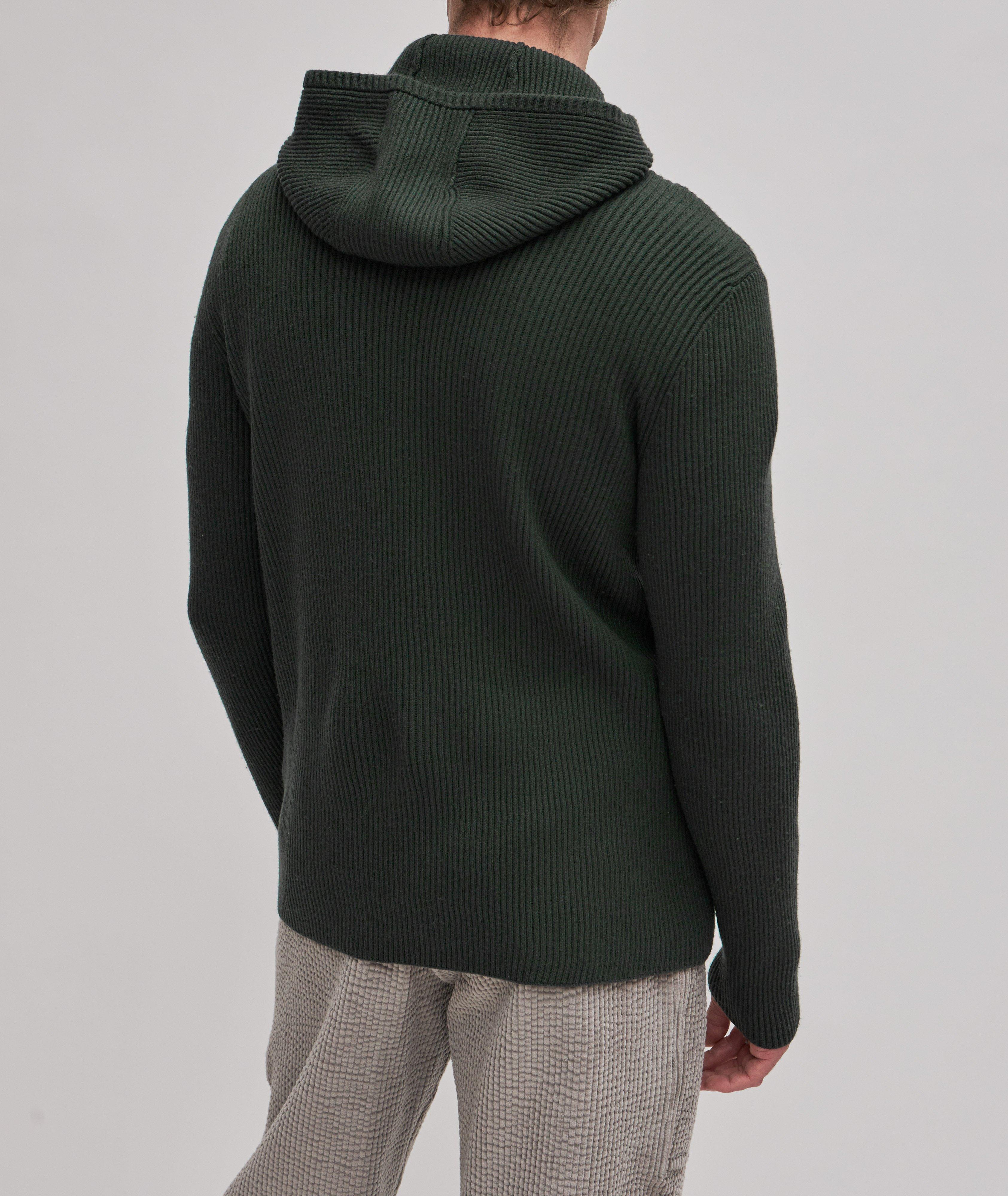 Texture Ribbed-Knit Hooded Full-Zip Sweater image 2