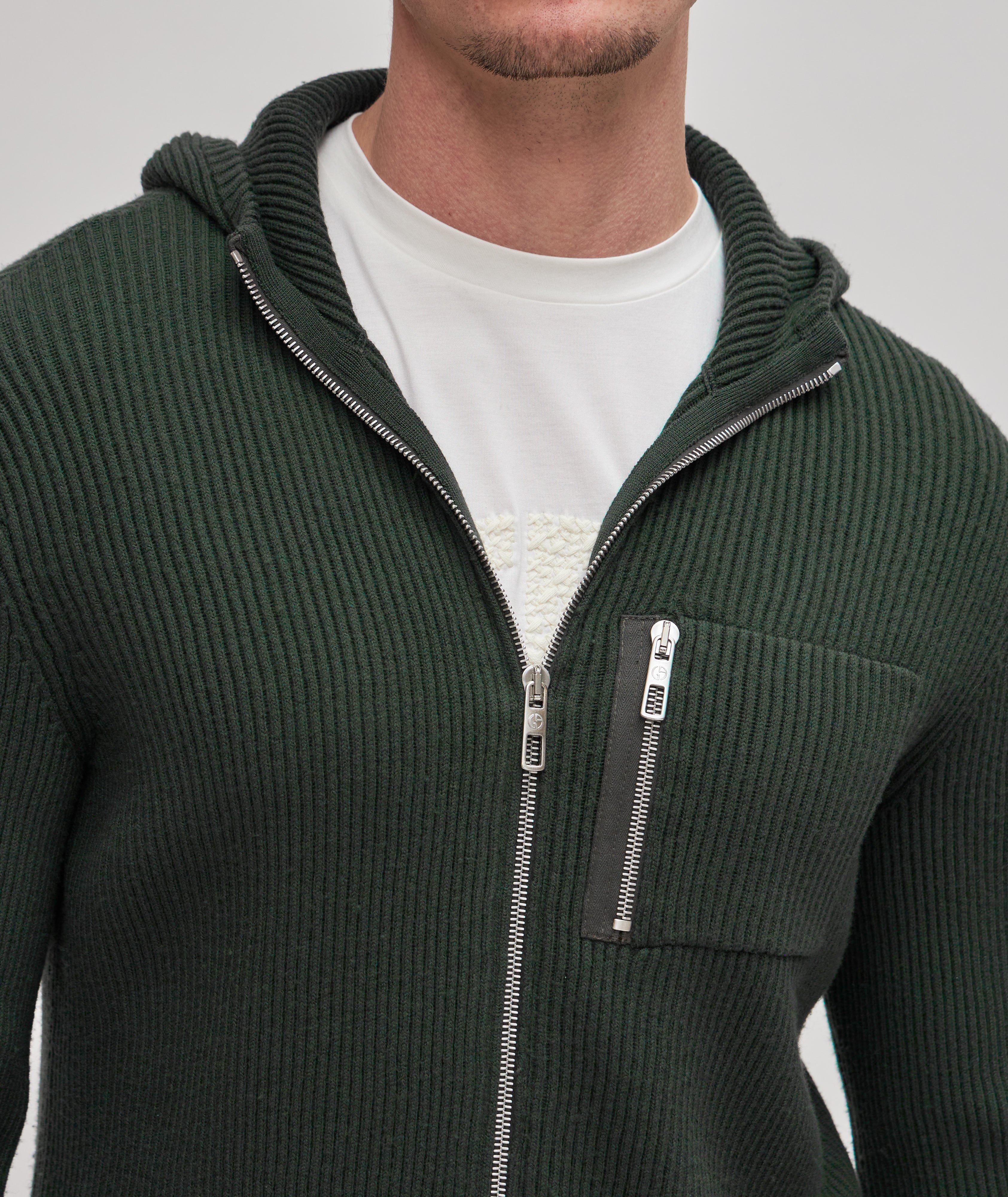 Texture Ribbed-Knit Hooded Full-Zip Sweater image 3