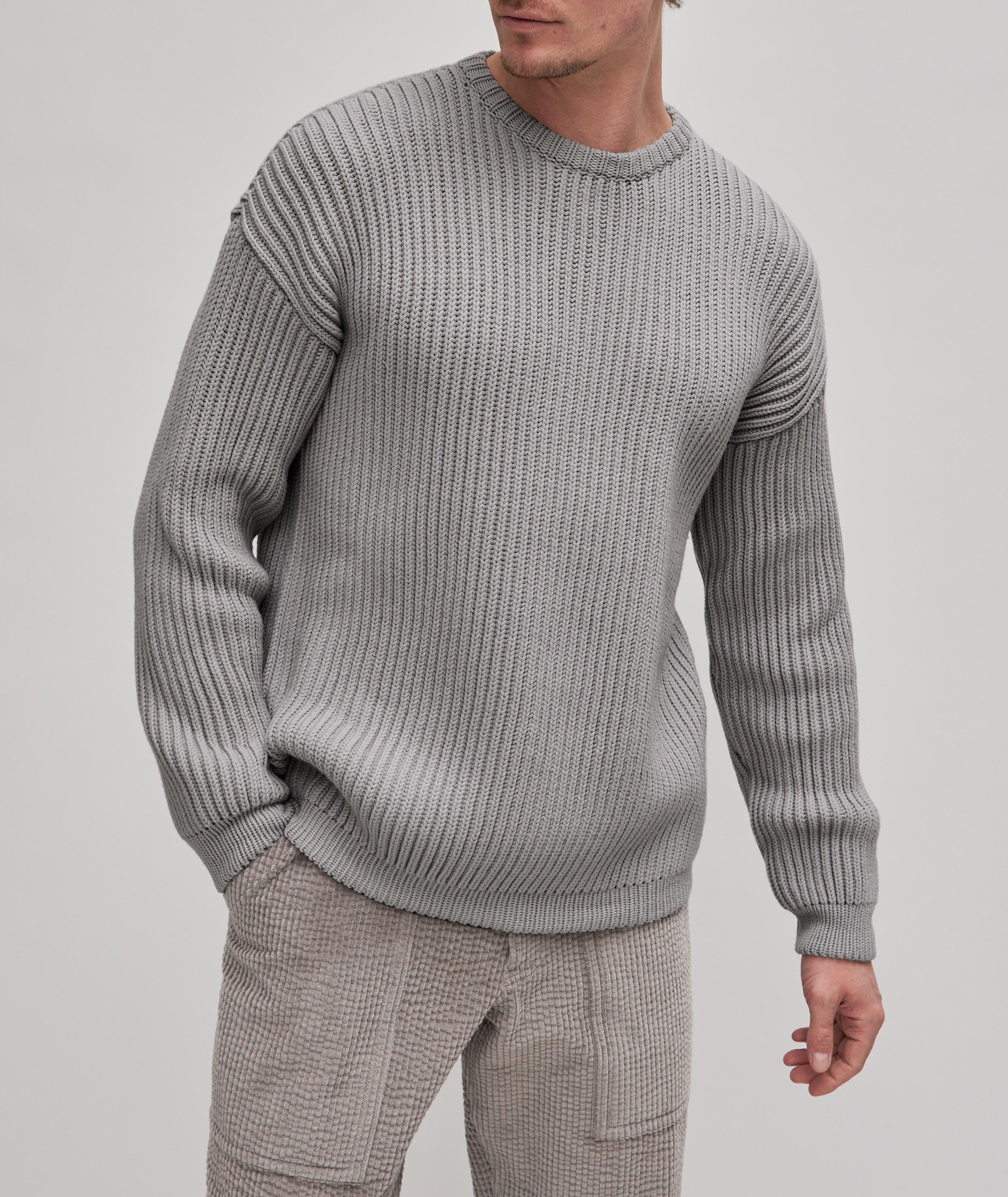 Virgin Wool Thick Rib-Knitted Crewneck Sweater image 2