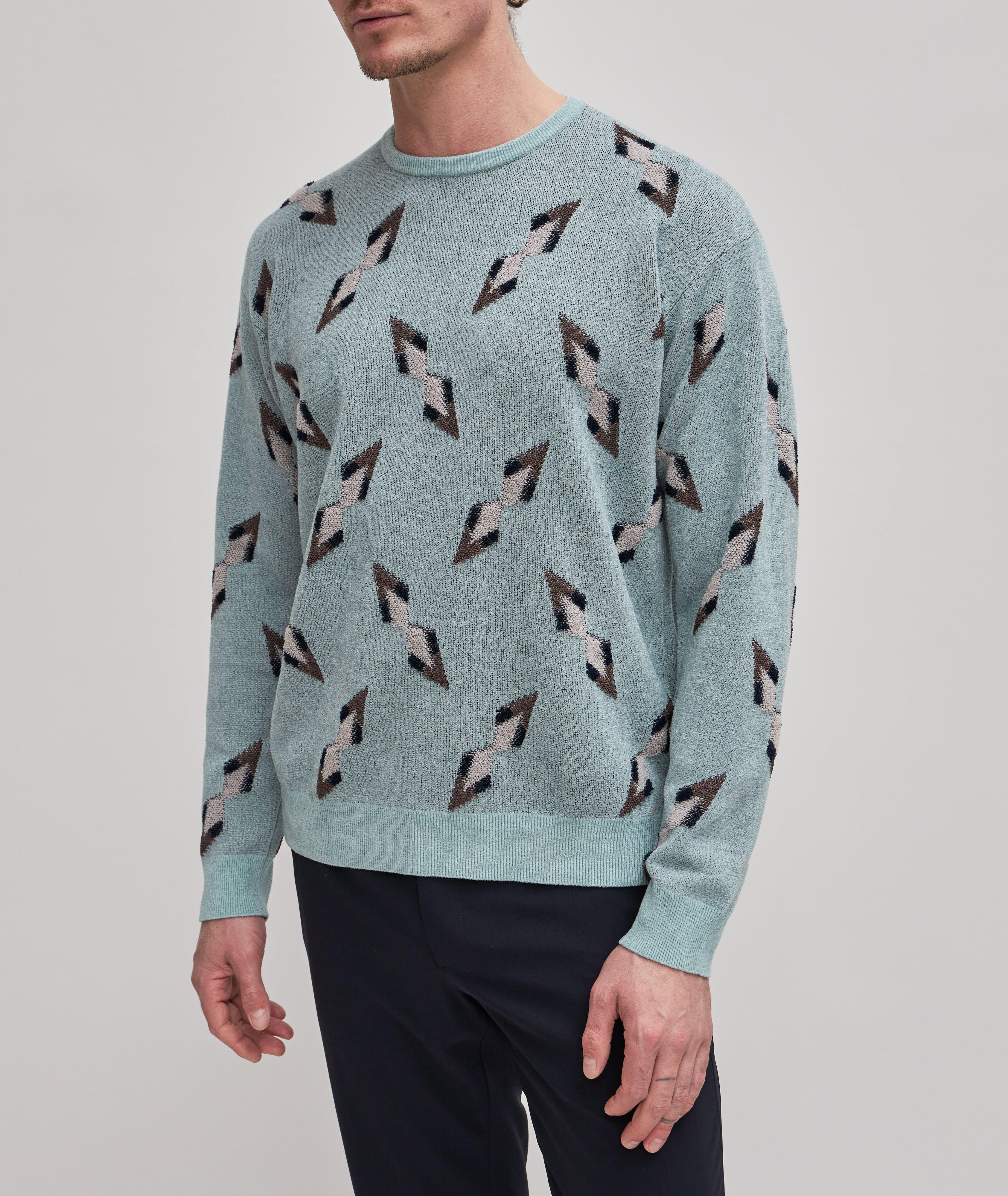 Multicoloured Geometric Motif Pullover Crew Neck Sweater - Jacquard  Geometry