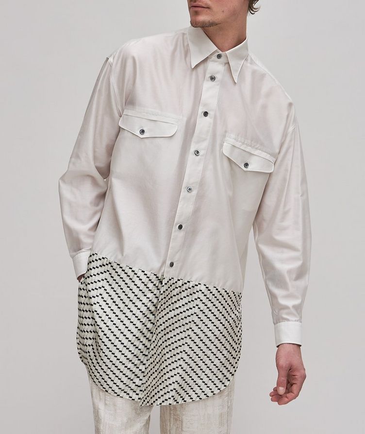 Cotton-Mulberry Silk Contrast Hem Long Shirt image 1