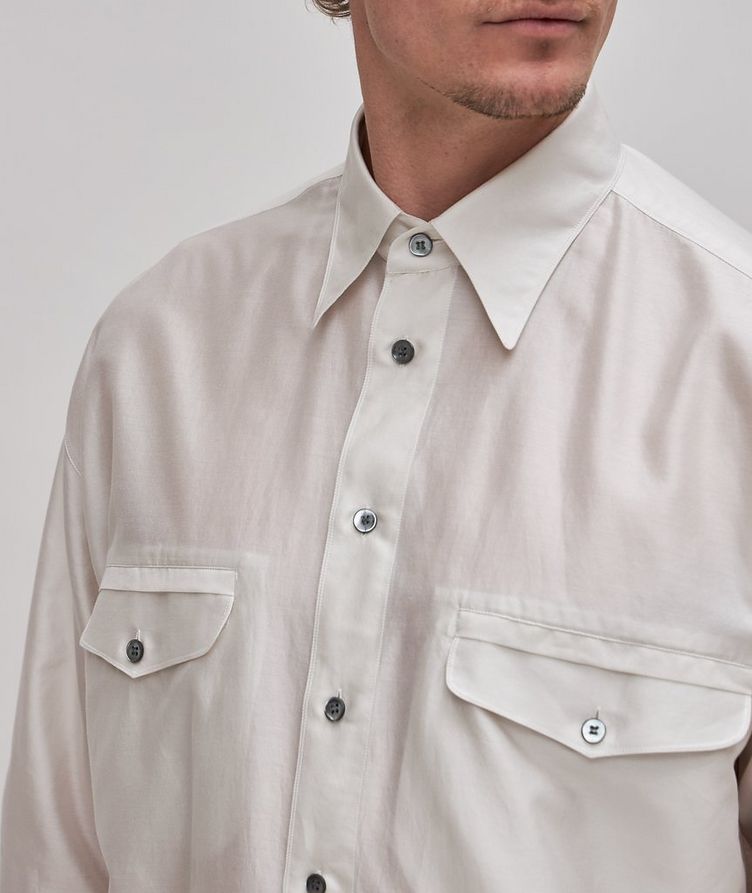 Cotton-Mulberry Silk Contrast Hem Long Shirt image 3