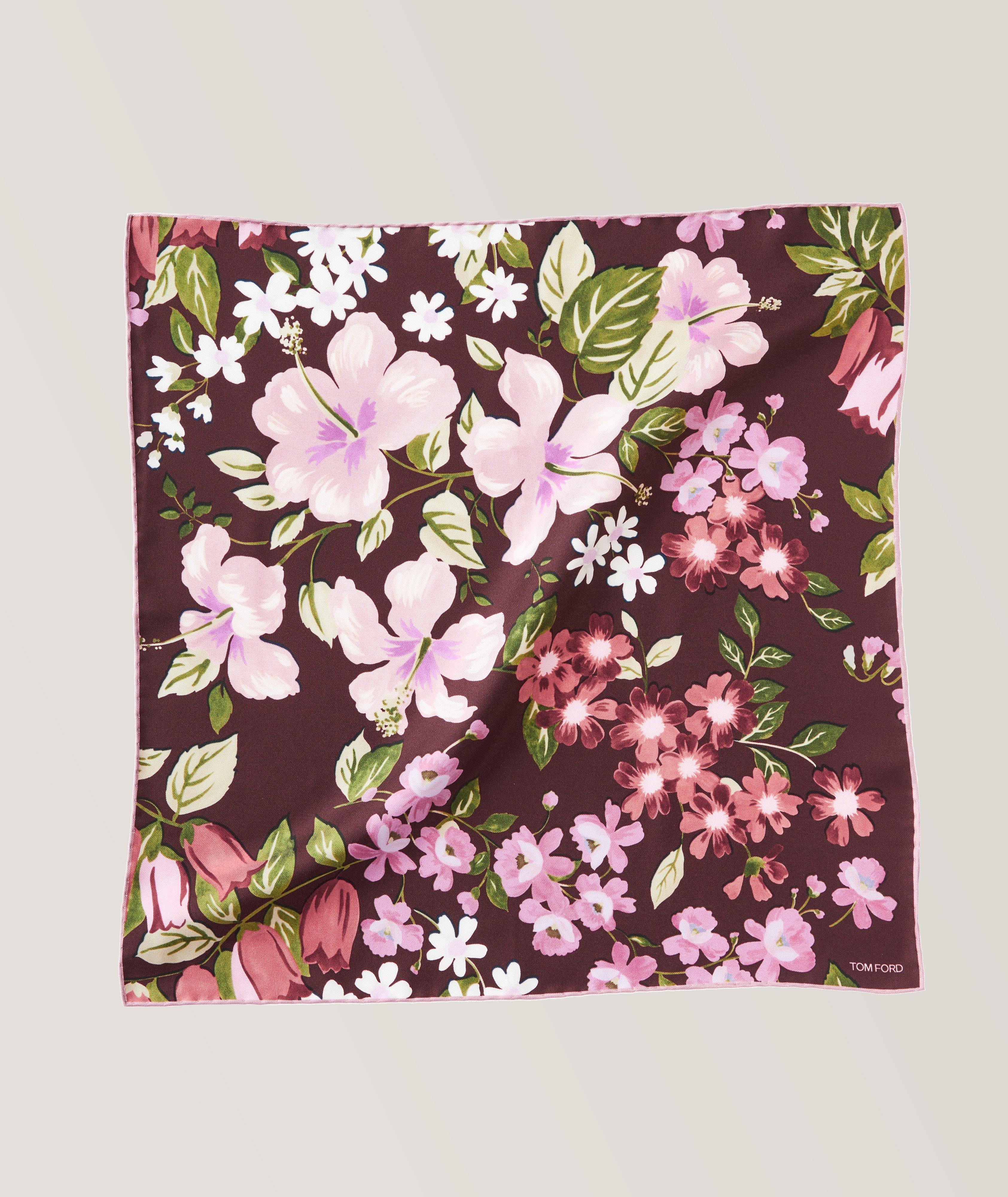Hand Painted Floral Silk Pocket Square image 0