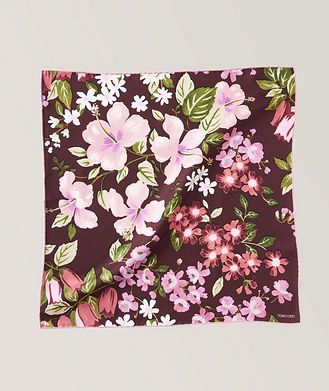 Tom Ford Hand Painted Floral Print Silk Pocket Square