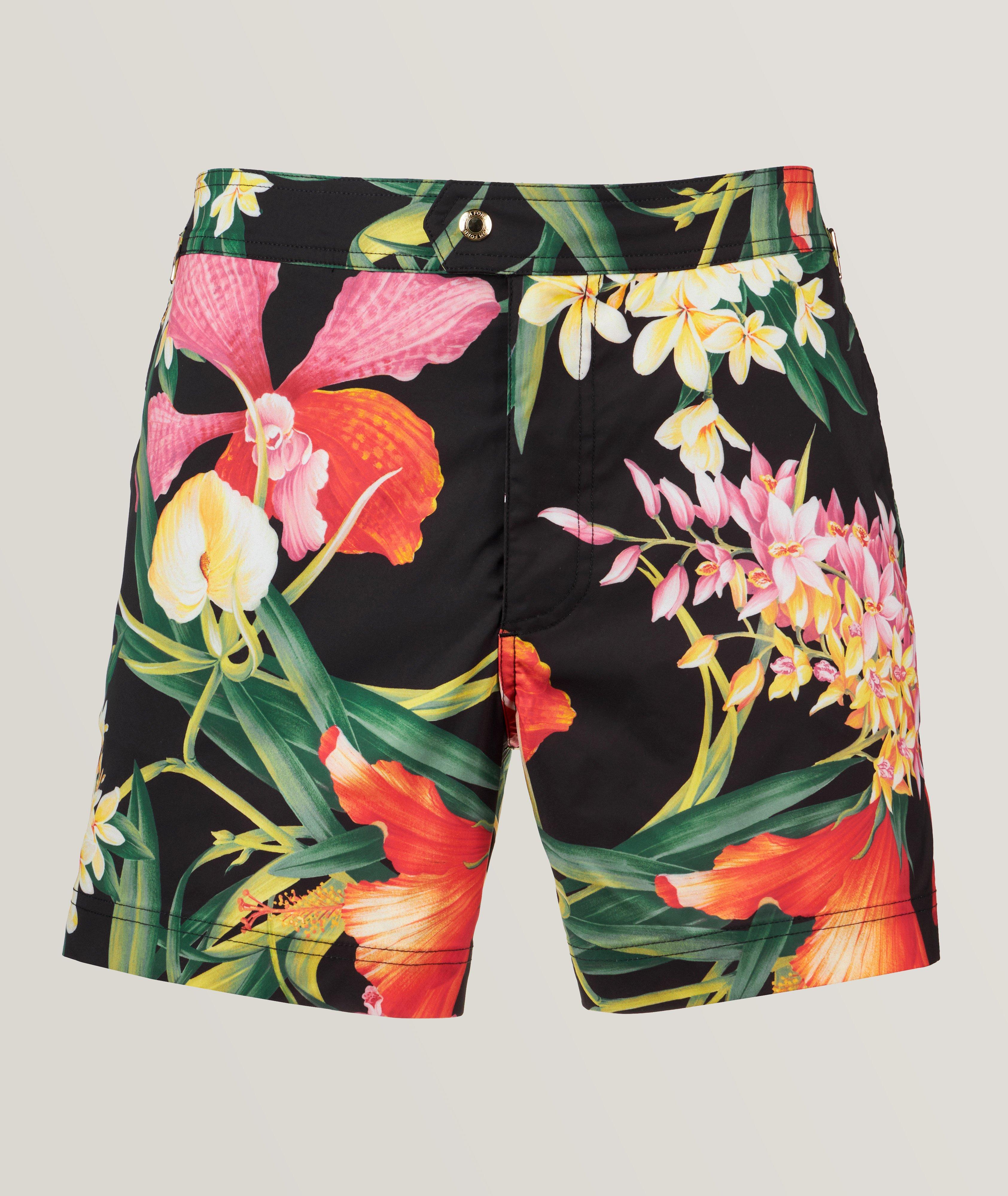 Slim-Fit Orchid Pattern Swim Shorts image 0