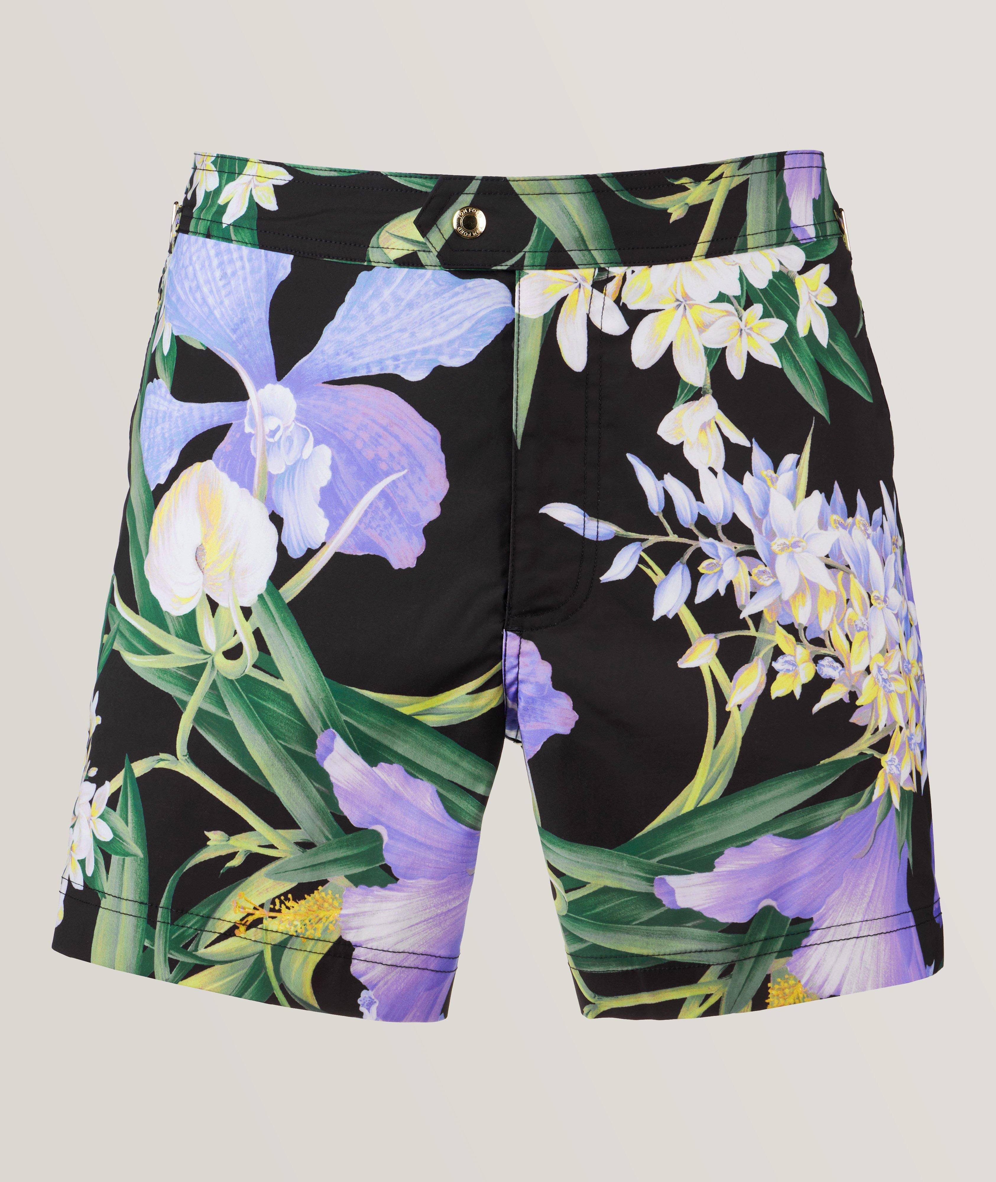 Slim Fit Orchid Pattern Swim Shorts image 0