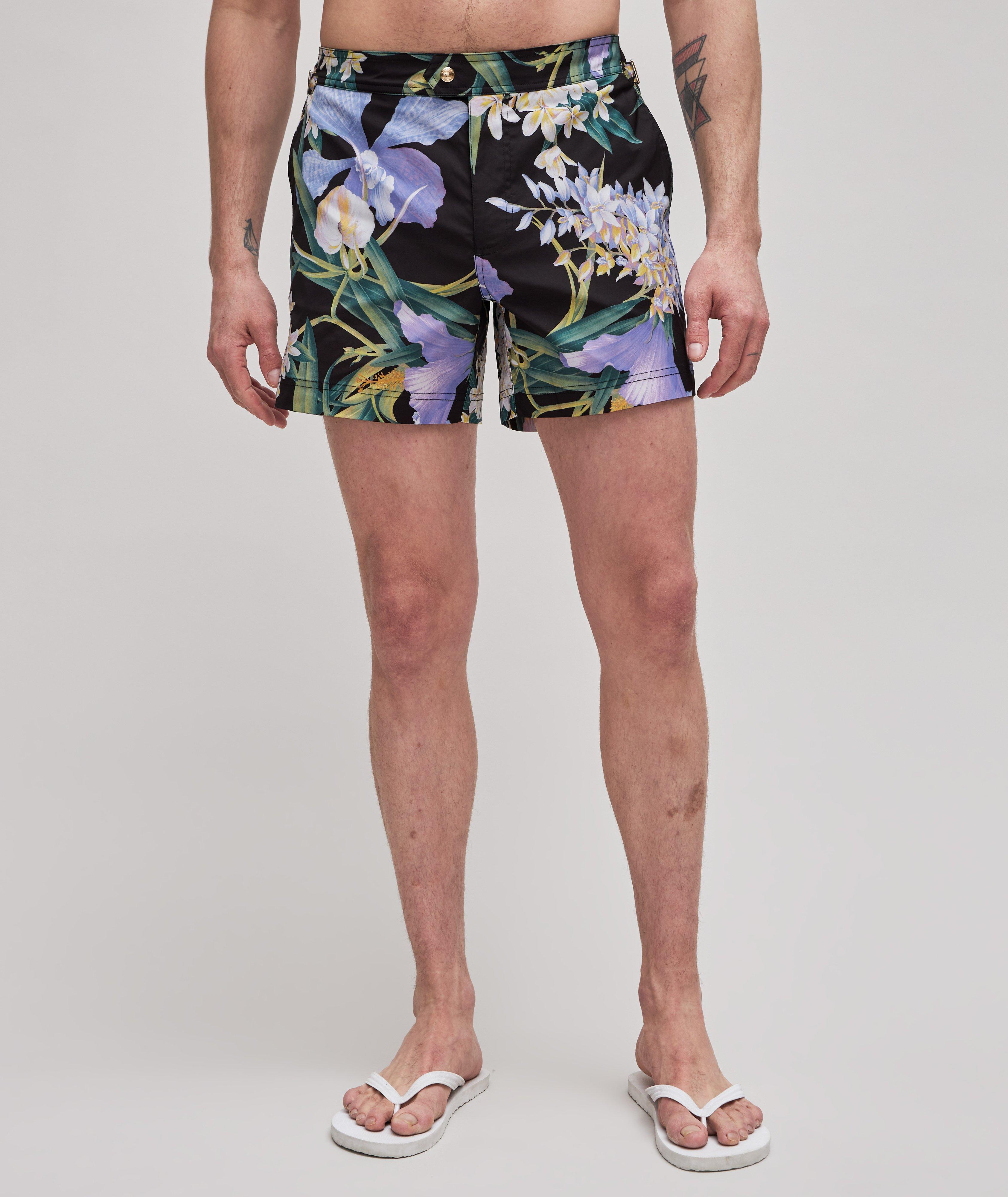 Slim Fit Orchid Pattern Swim Shorts image 1