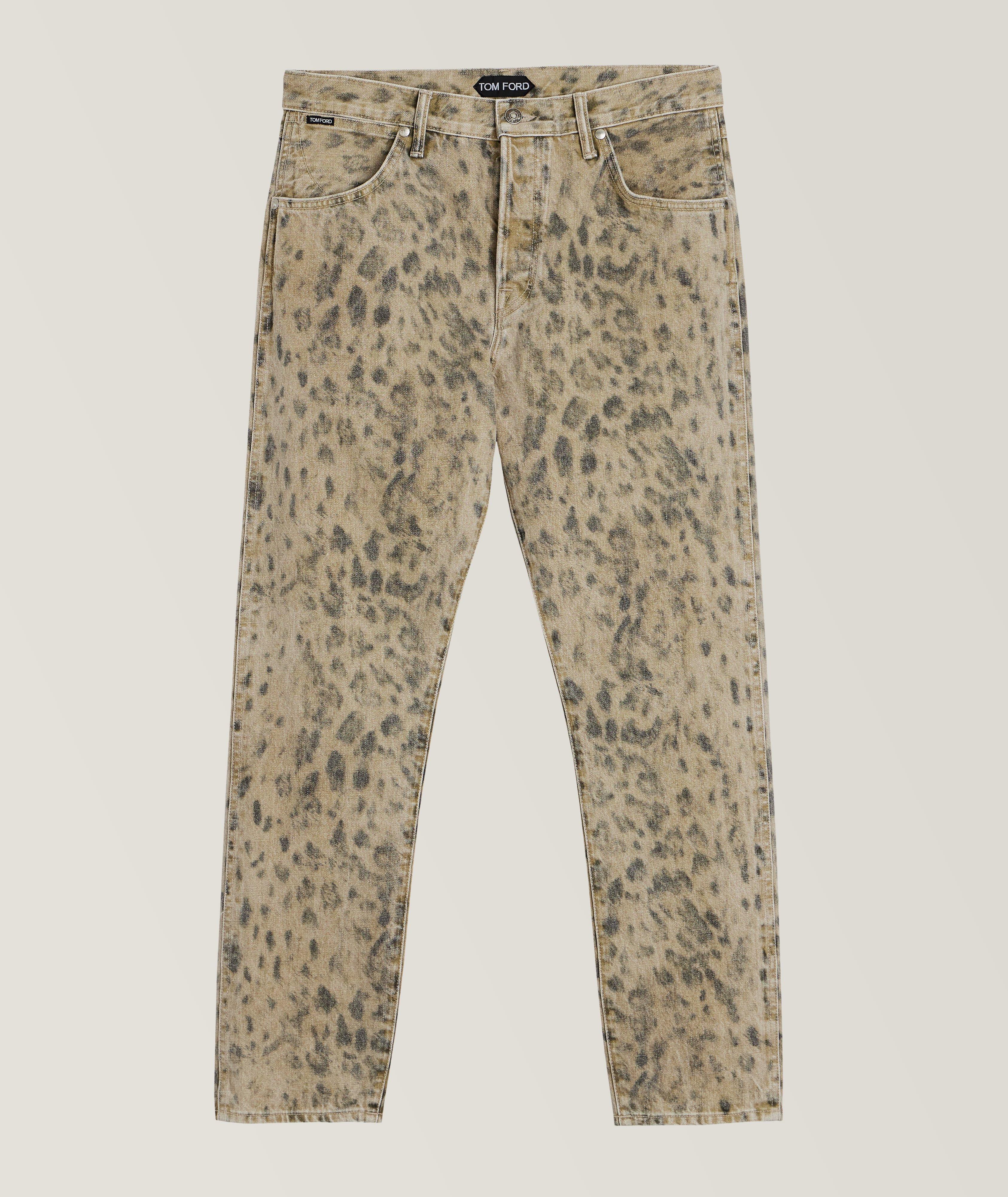 Slim-Fit Distressed Leopard Pattern Cotton Jeans image 0
