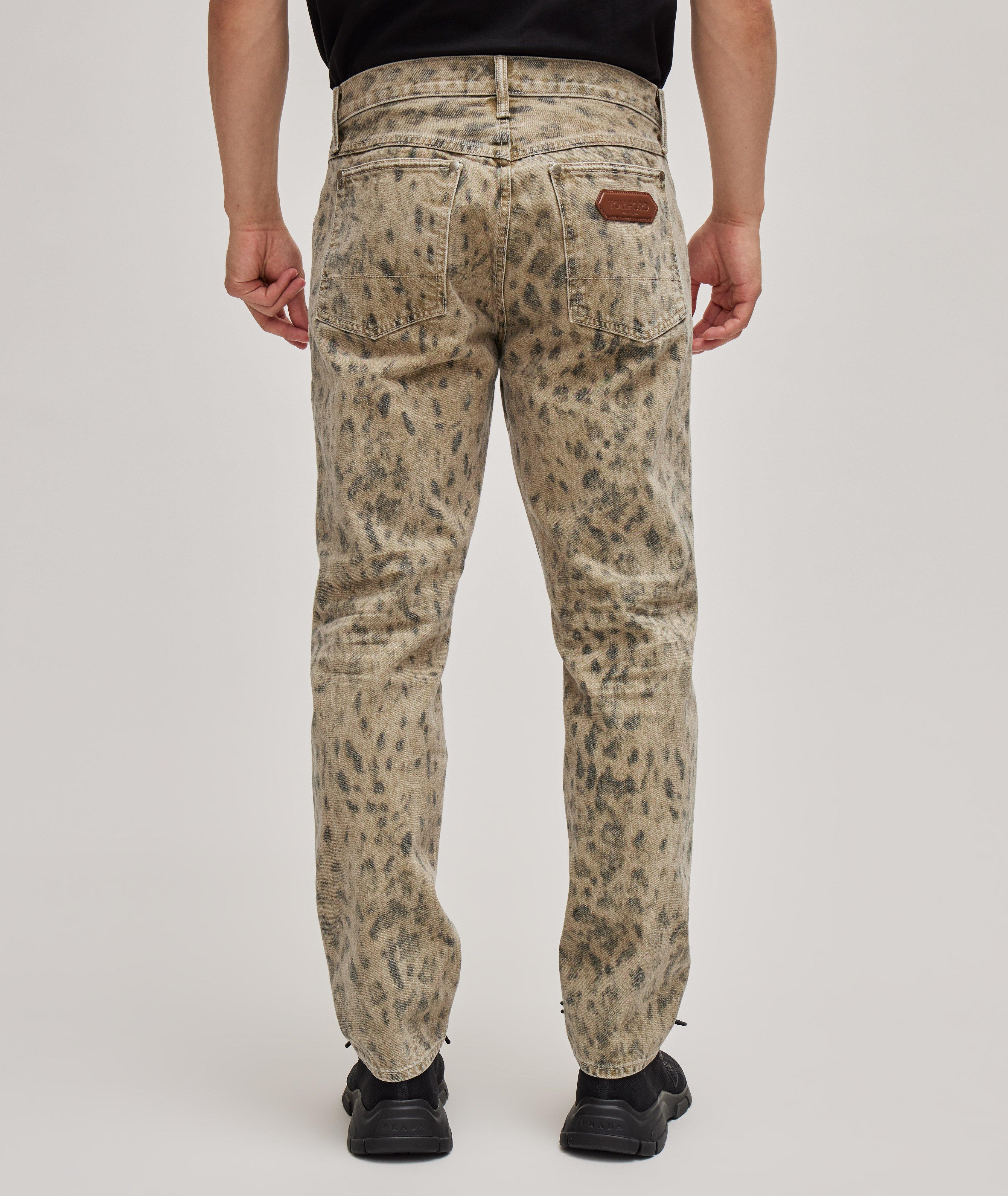 Slim-Fit Distressed Leopard Pattern Cotton Jeans image 2