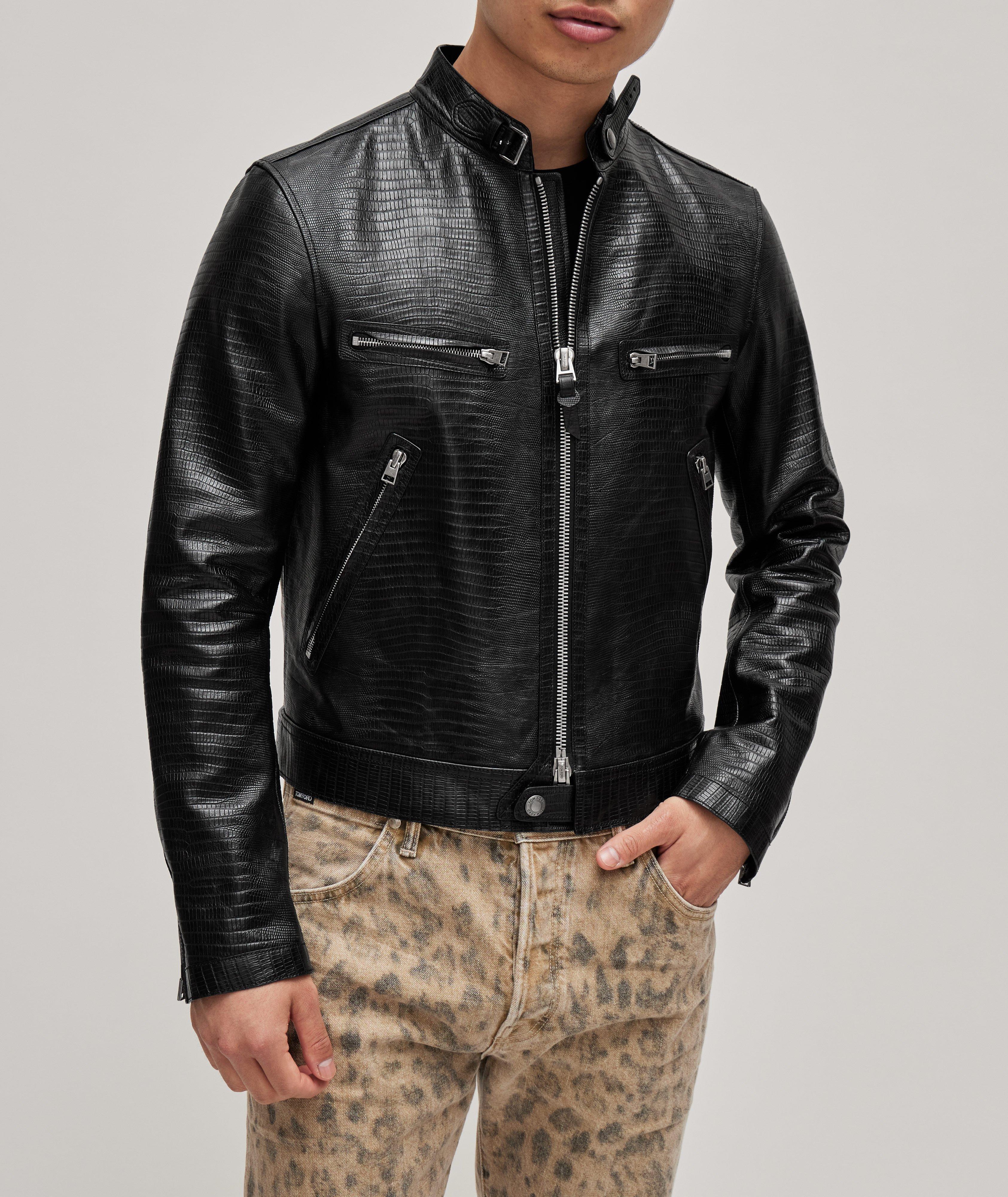 TOM FORD Stamped Tejus Zip Racer Jacket, Leather