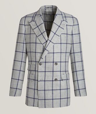 Harold Windowpane Linen-Wool Double Breasted Sports Jacket