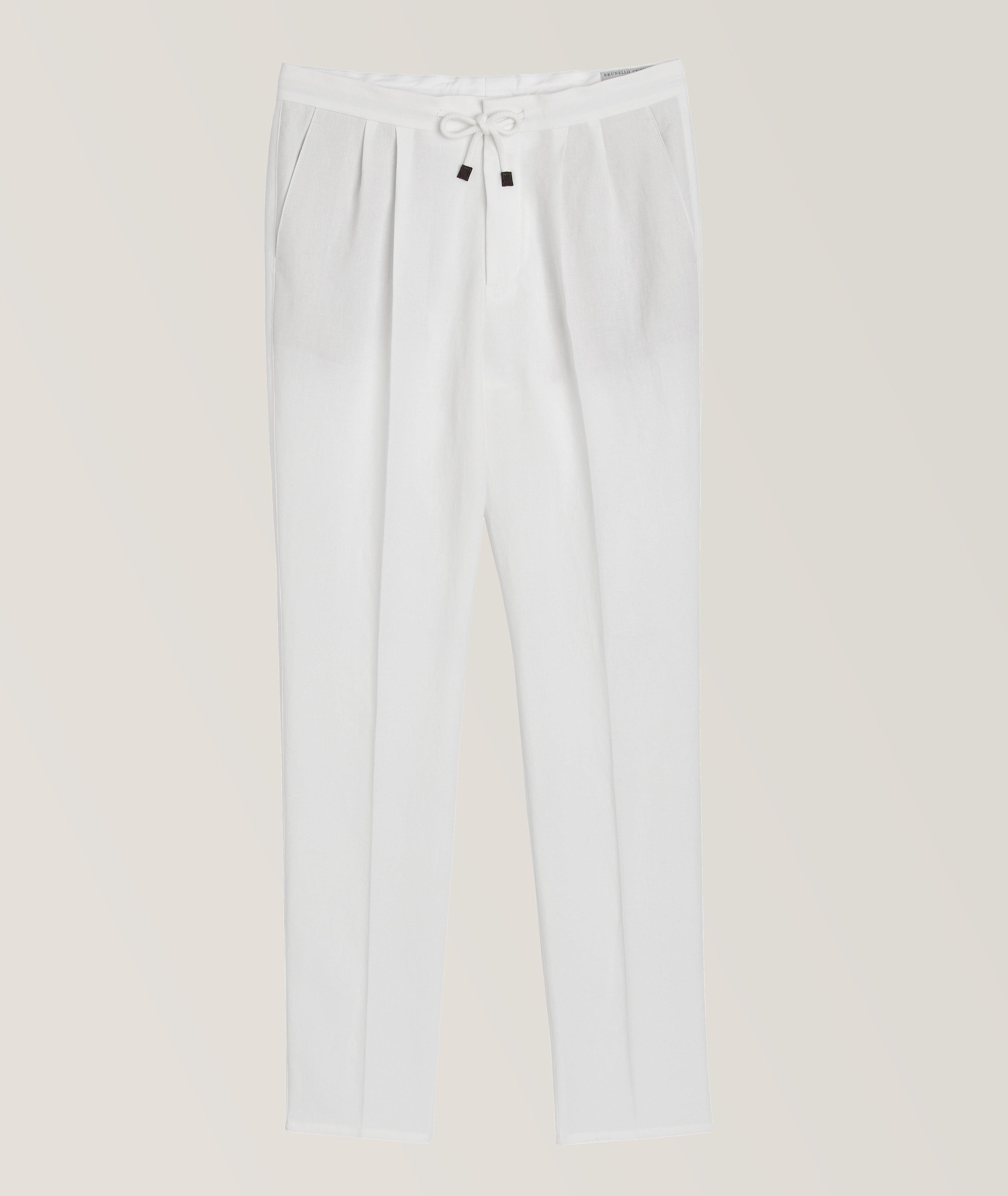 Drawstring Double Pleated Linen Trousers image 0