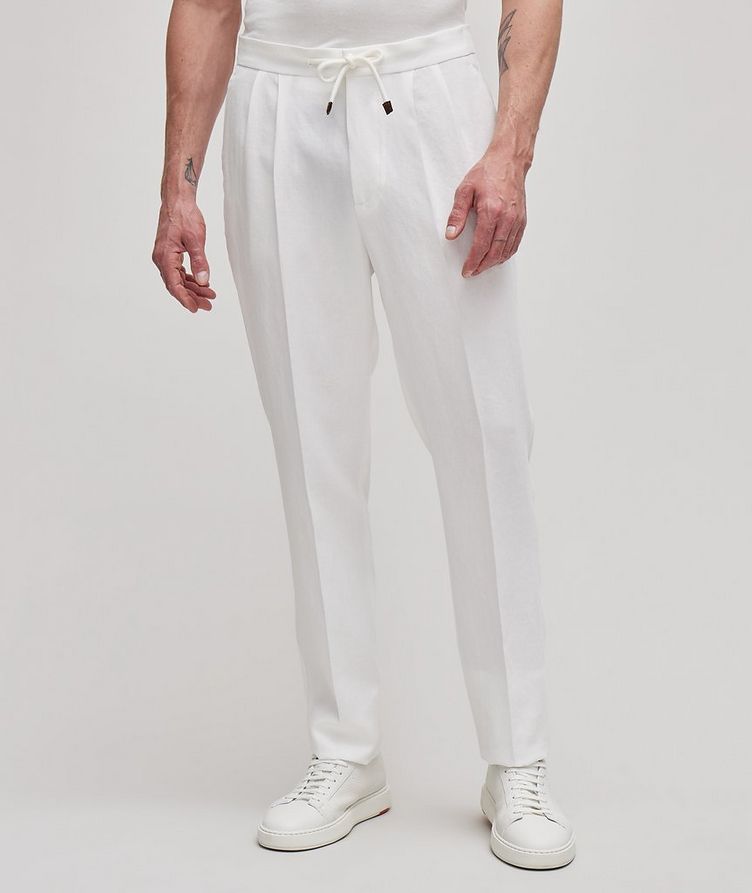 Drawstring Double Pleated Linen Trousers image 1