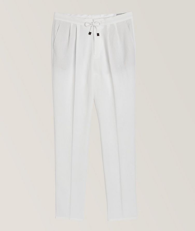 Drawstring Double Pleated Linen Trousers image 0