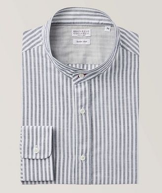 Brunello Cucinelli Bengal Stripe Cotton-Linen Sport Shirt 