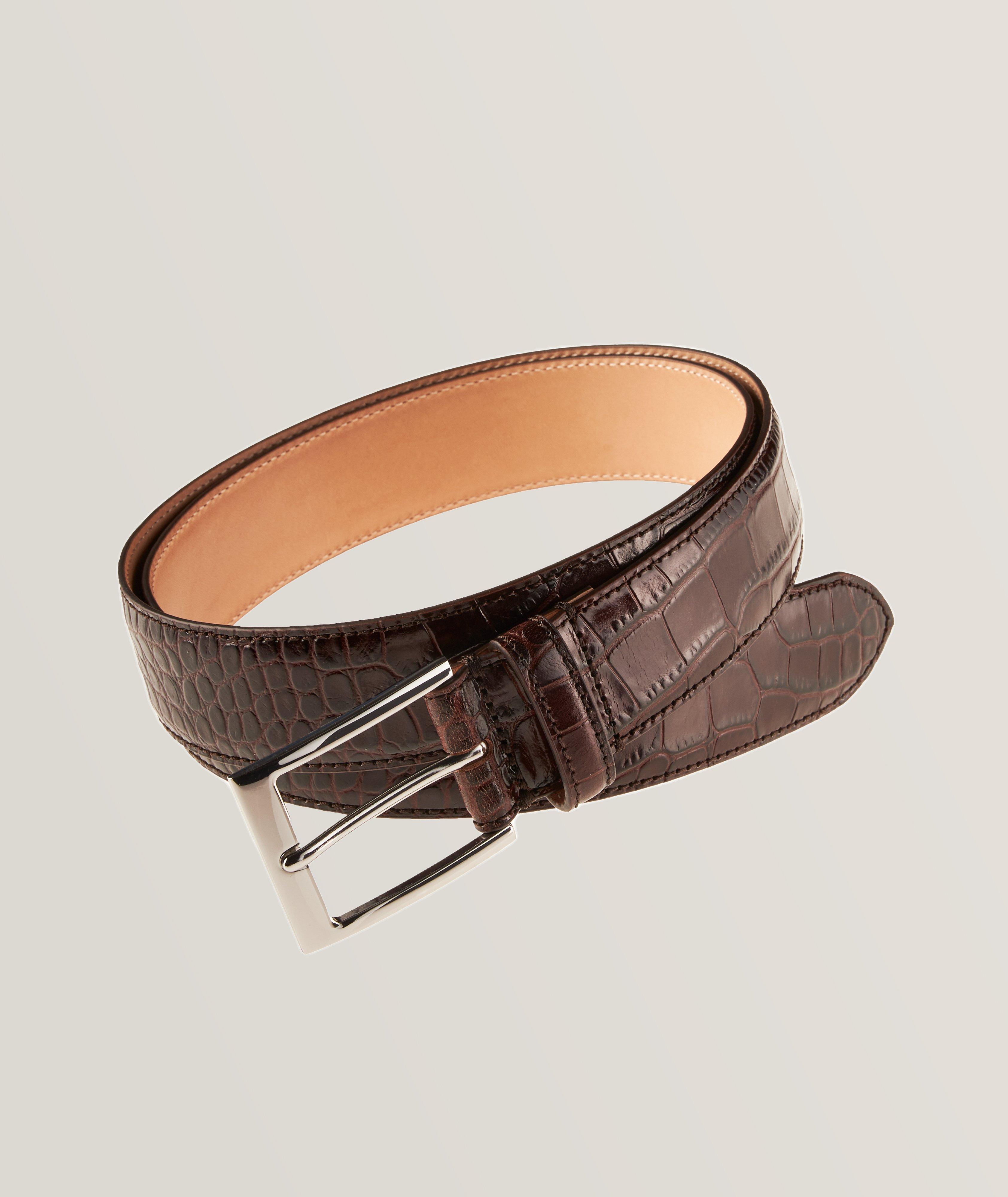 Brown Crocodile-effect nubuck belt, Anderson's