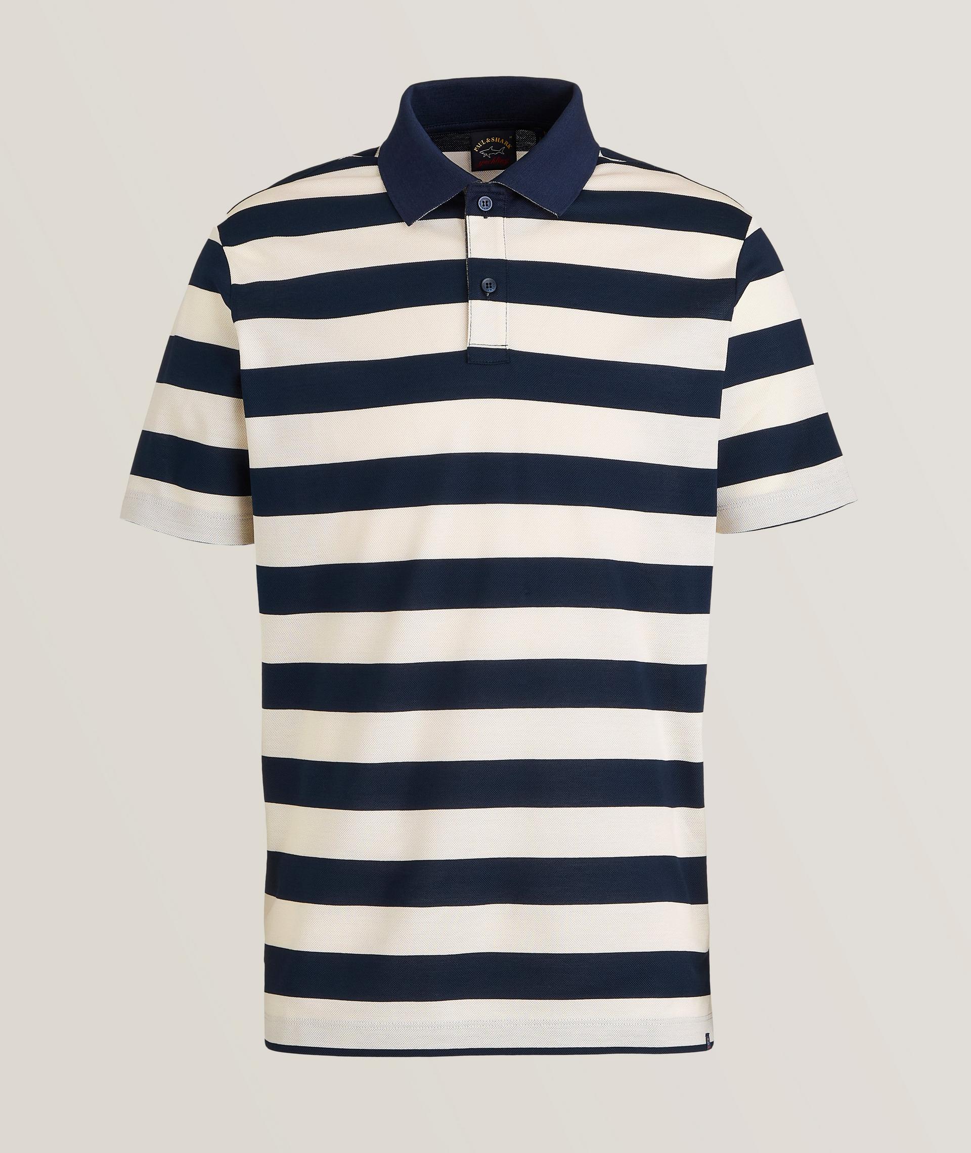 Nautical Striped Pattern Piqué Cotton Knit Polo image 0