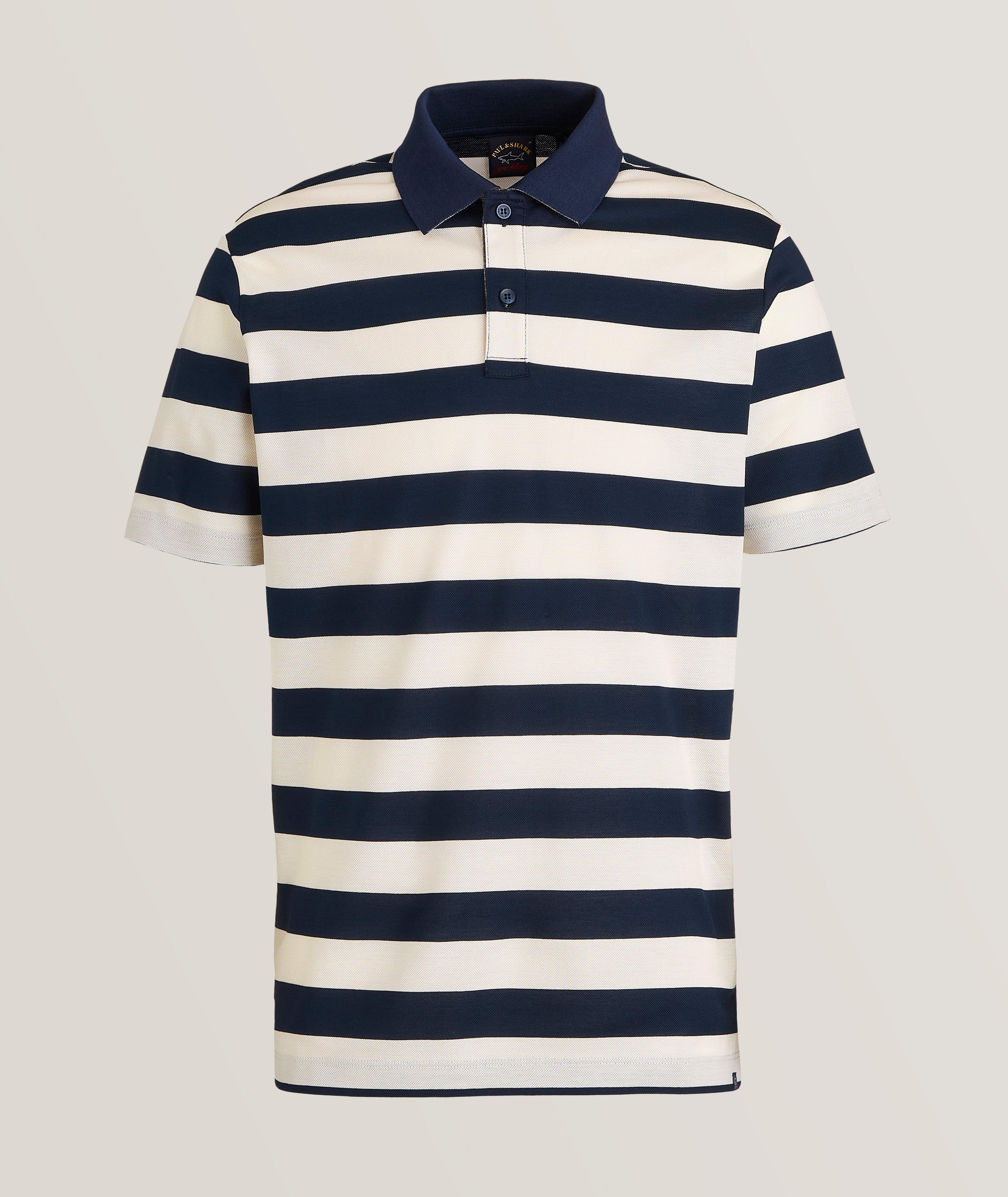 Nautical Striped Pattern Piqué Cotton Knit Polo image 0