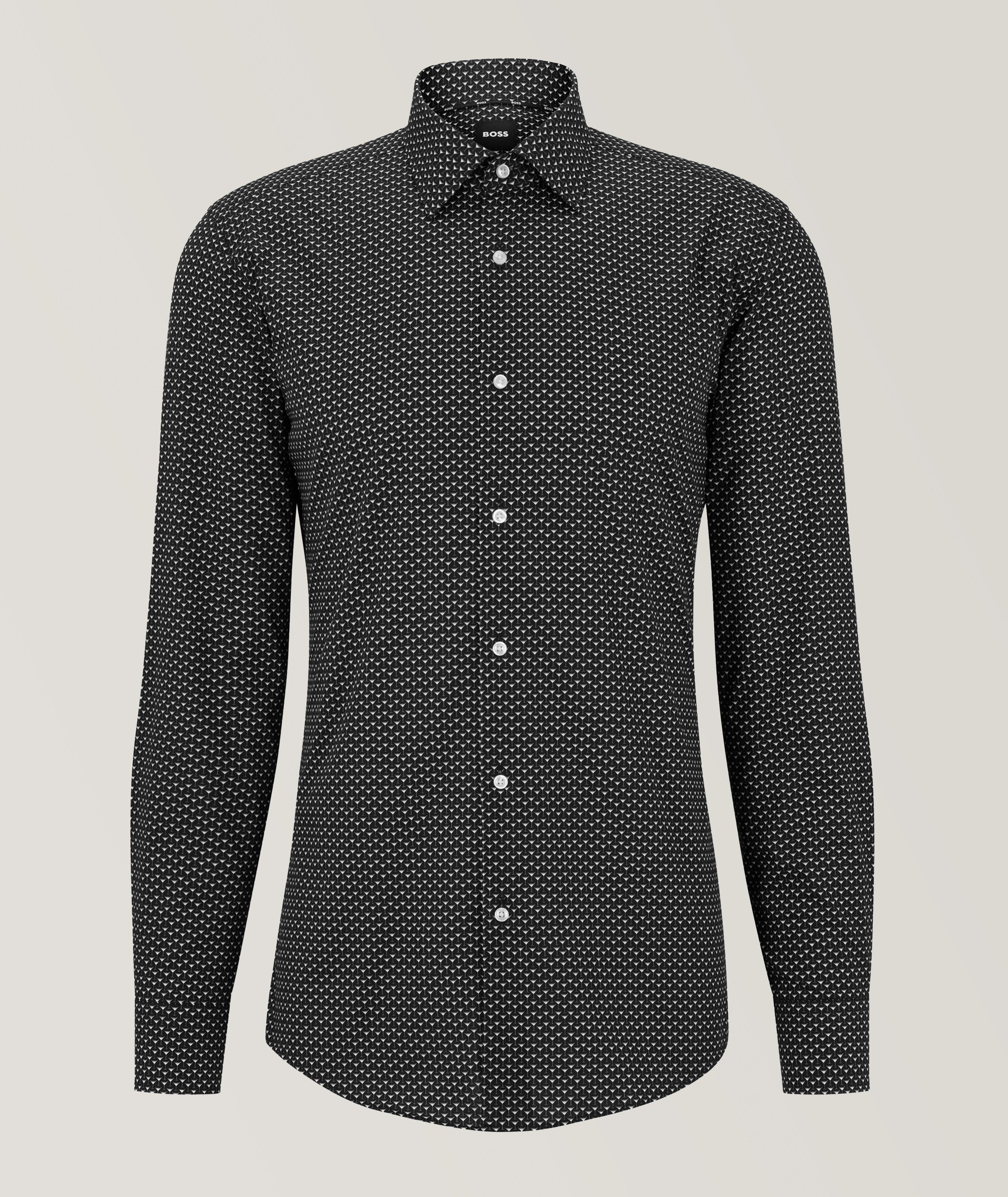 Chemise habillée en coton extensible à motif de coupe amincie image 0