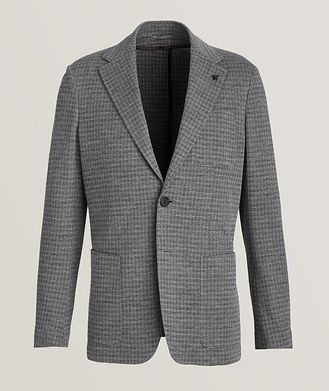 Canali Unconstructed Cotton-Wool Jersey Tonal Houndstooth Sports Jacket