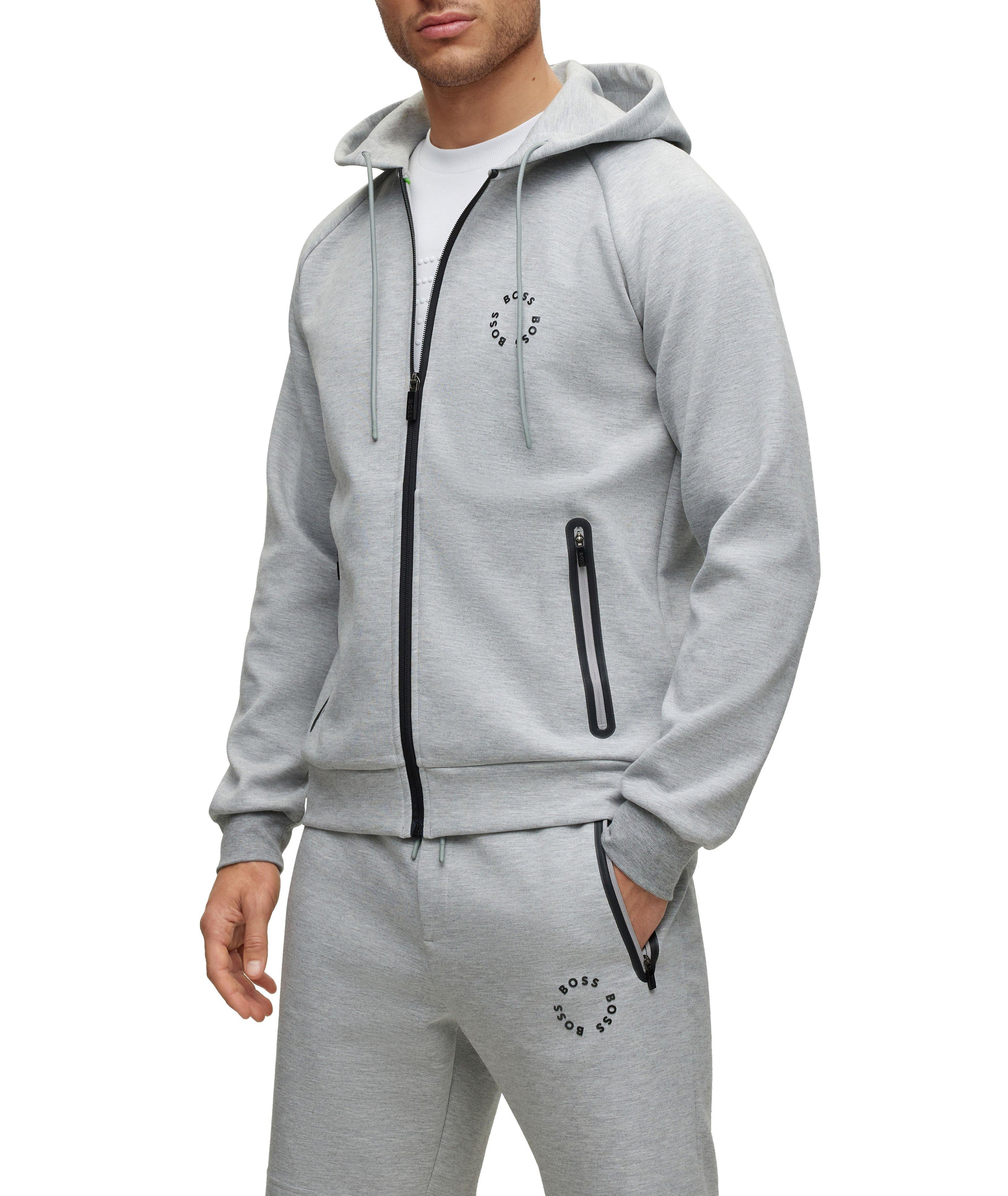 Full-Zip Raised Logo Cotton-Blend Drawstring Hoody image 1