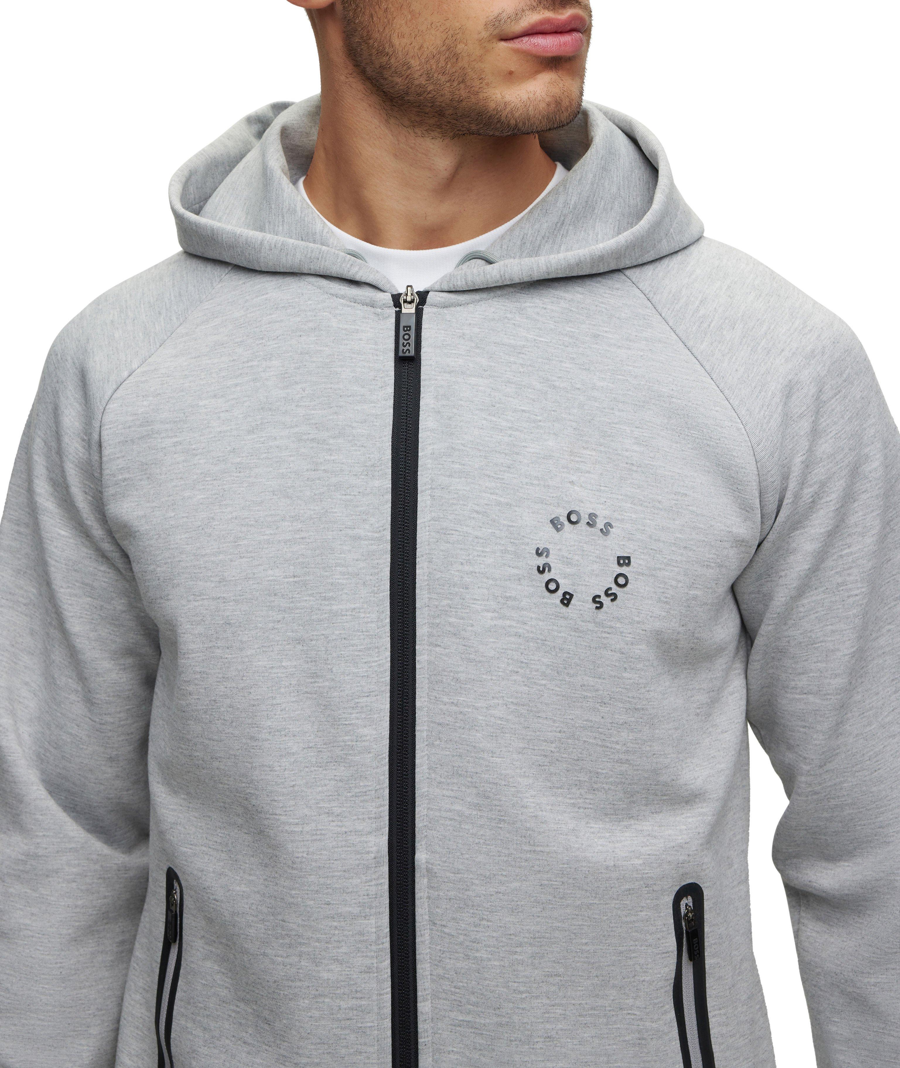 Full-Zip Raised Logo Cotton-Blend Drawstring Hoody image 3