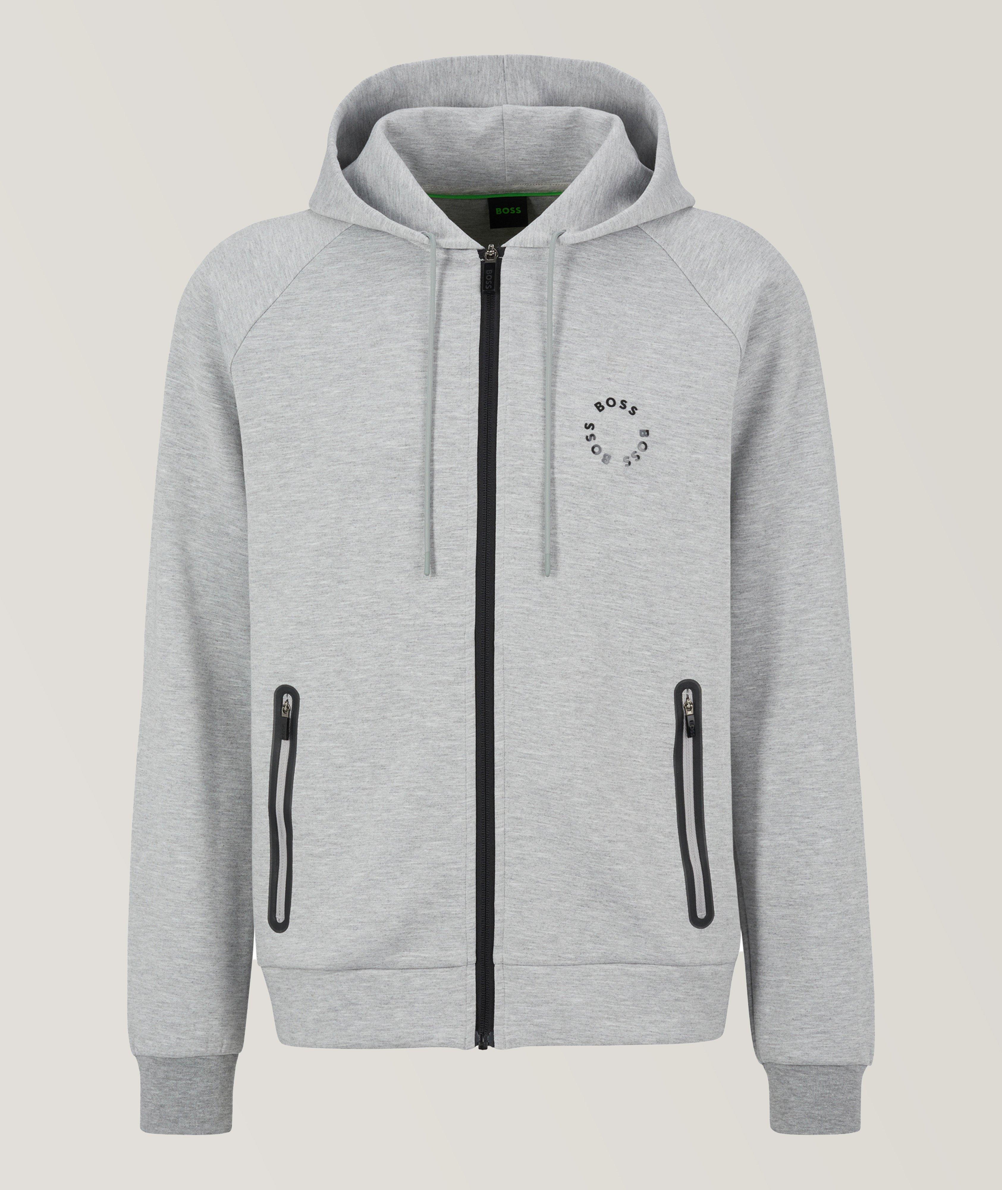 Full-Zip Raised Logo Cotton-Blend Drawstring Hoody image 0