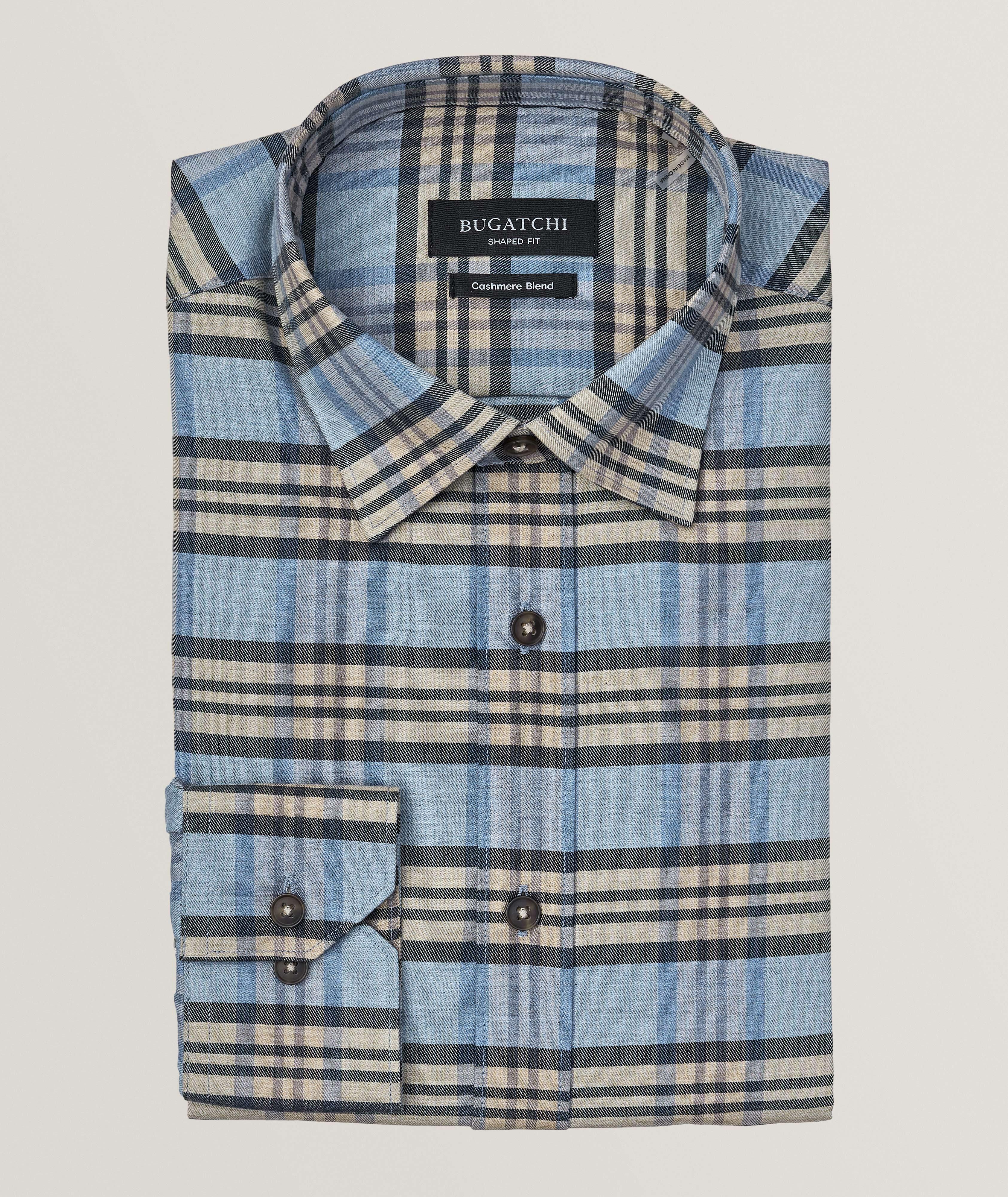 Bugatchi Plaid Cotton Cashmere Blend Sport Shirt Sport Shirts