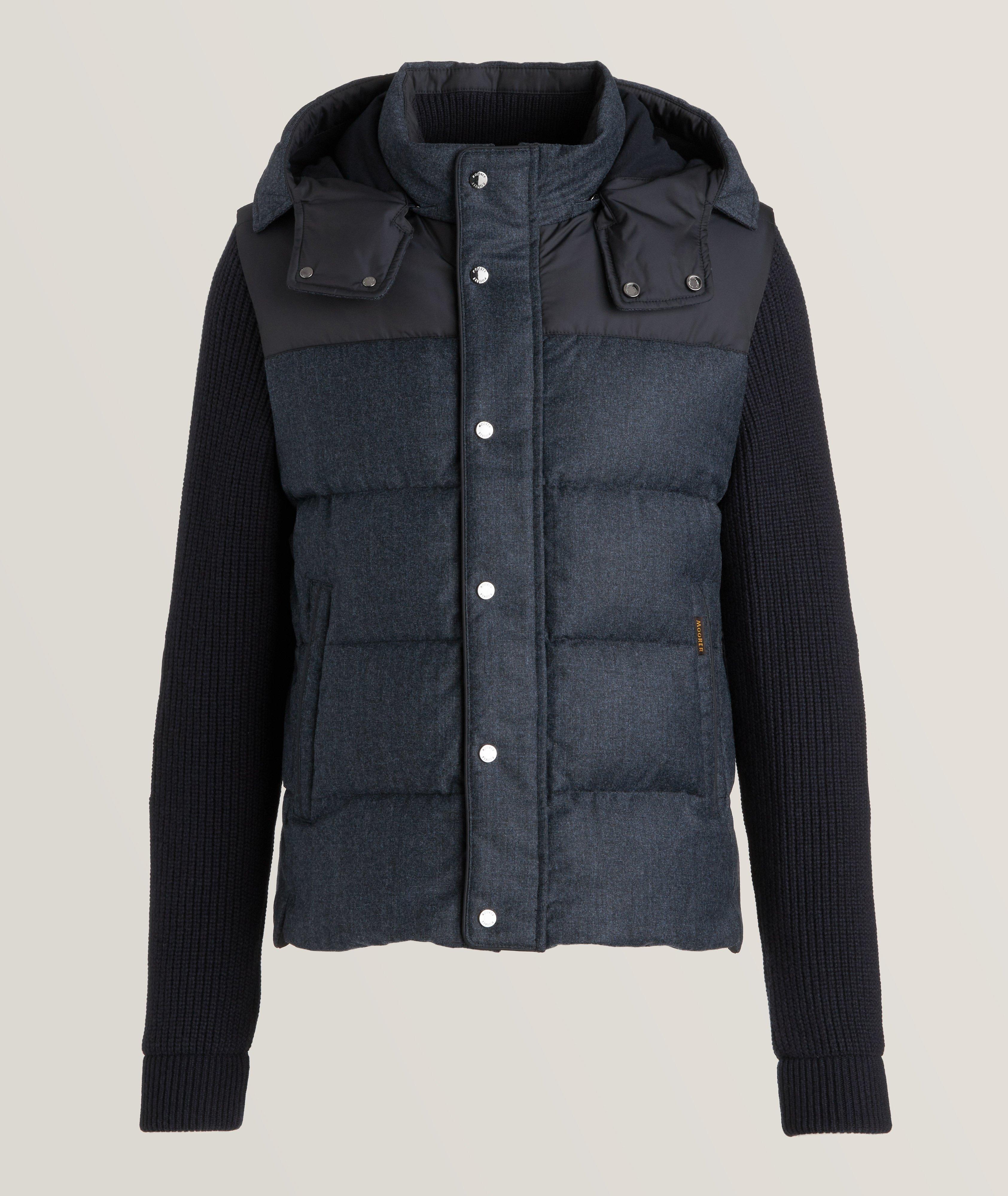 Moorer Grey 'Arena' Fisherman Rib Merino Wool Down Jacket