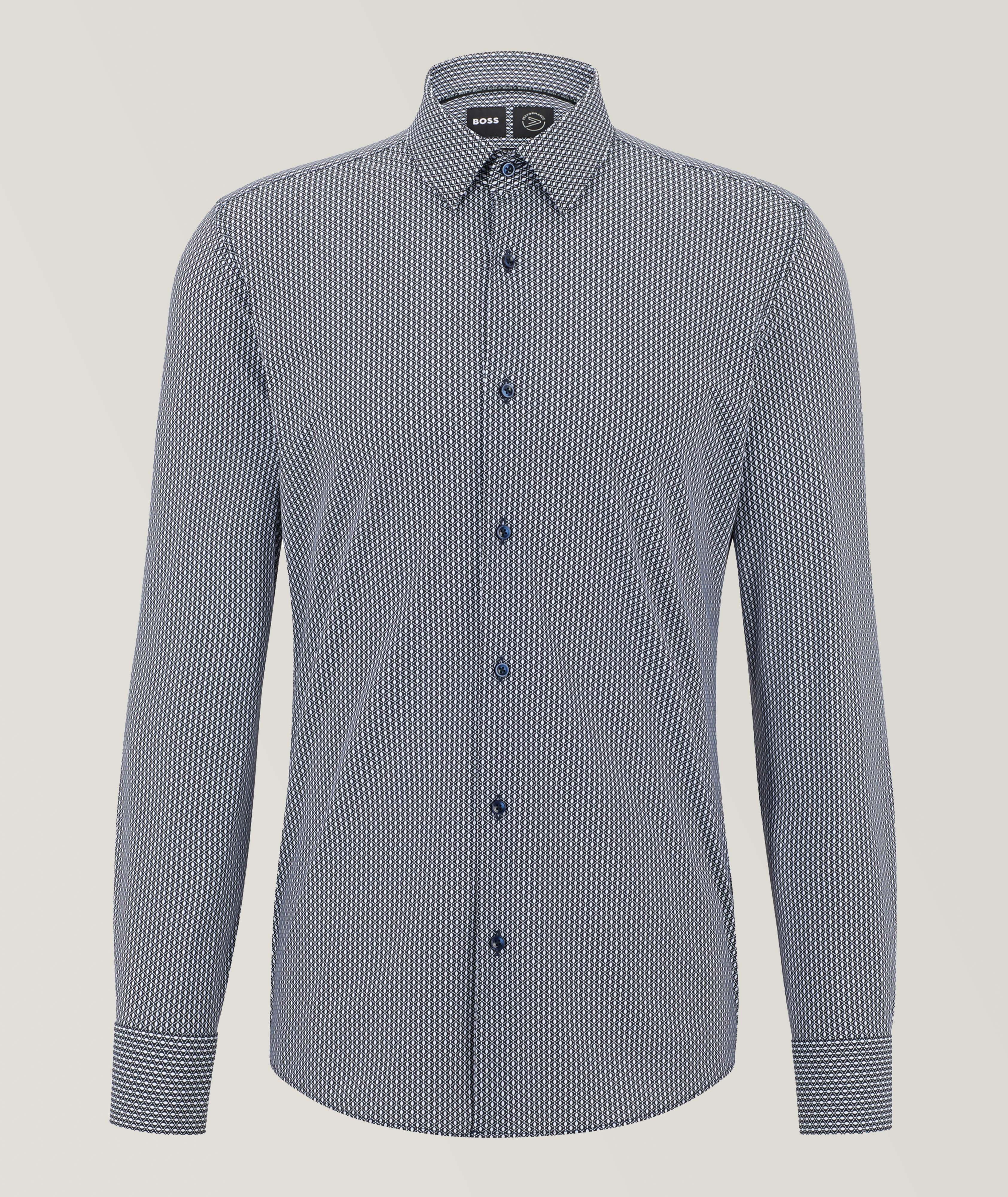 Slim-Fit Patterned Stretch-Fabric Dress Shirt image 0