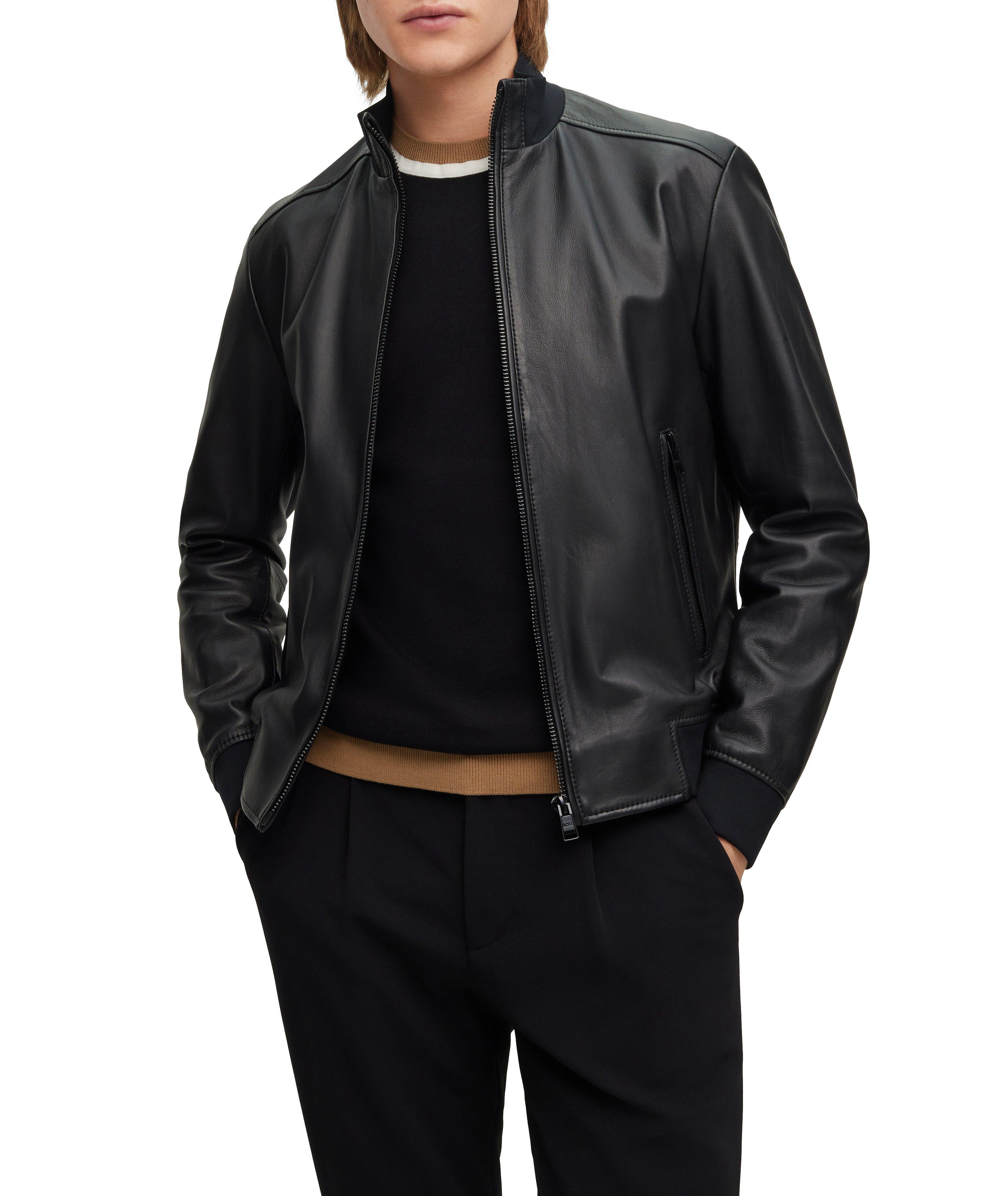 Chunky Zip Lamb-Leather Bomber Jacket image 1