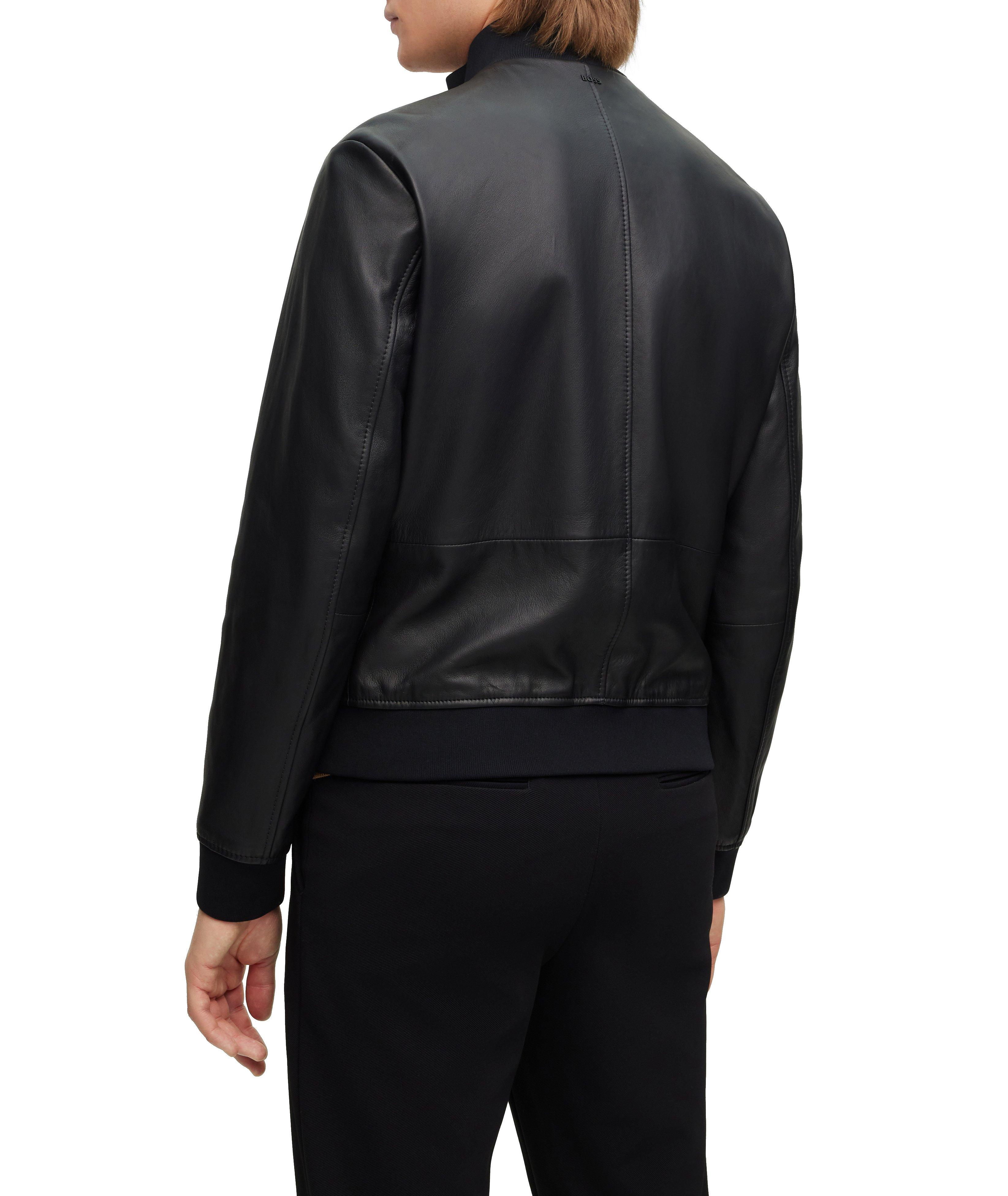 Chunky Zip Lamb-Leather Bomber Jacket image 2