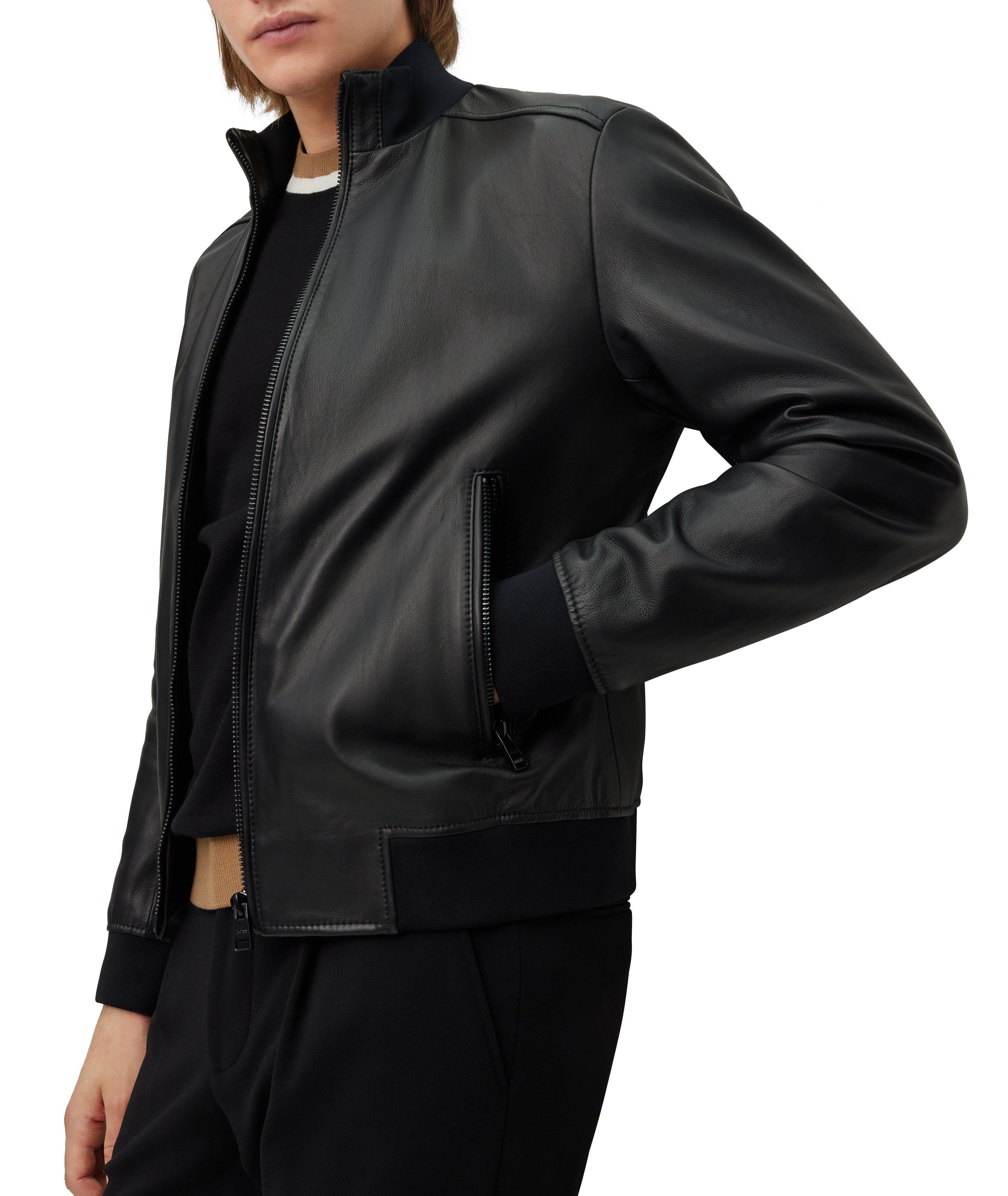 Chunky Zip Lamb-Leather Bomber Jacket image 3