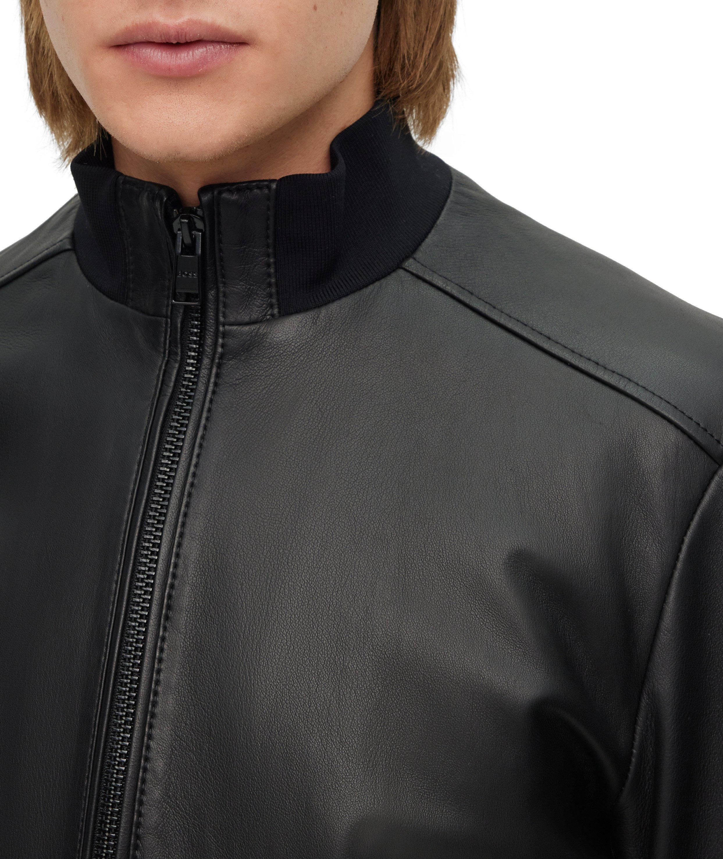 Chunky Zip Lamb-Leather Bomber Jacket image 4