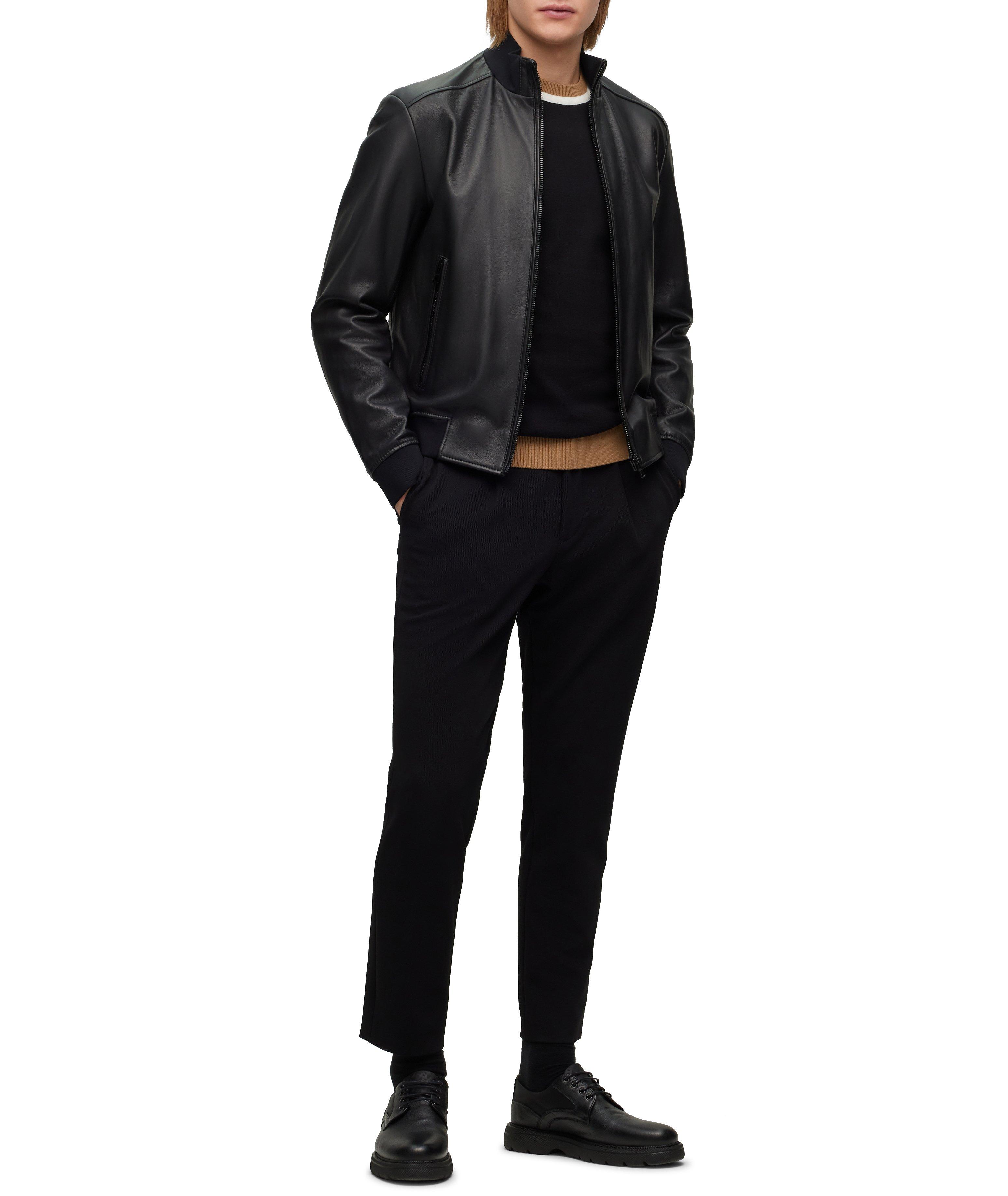 Chunky Zip Lamb-Leather Bomber Jacket image 5