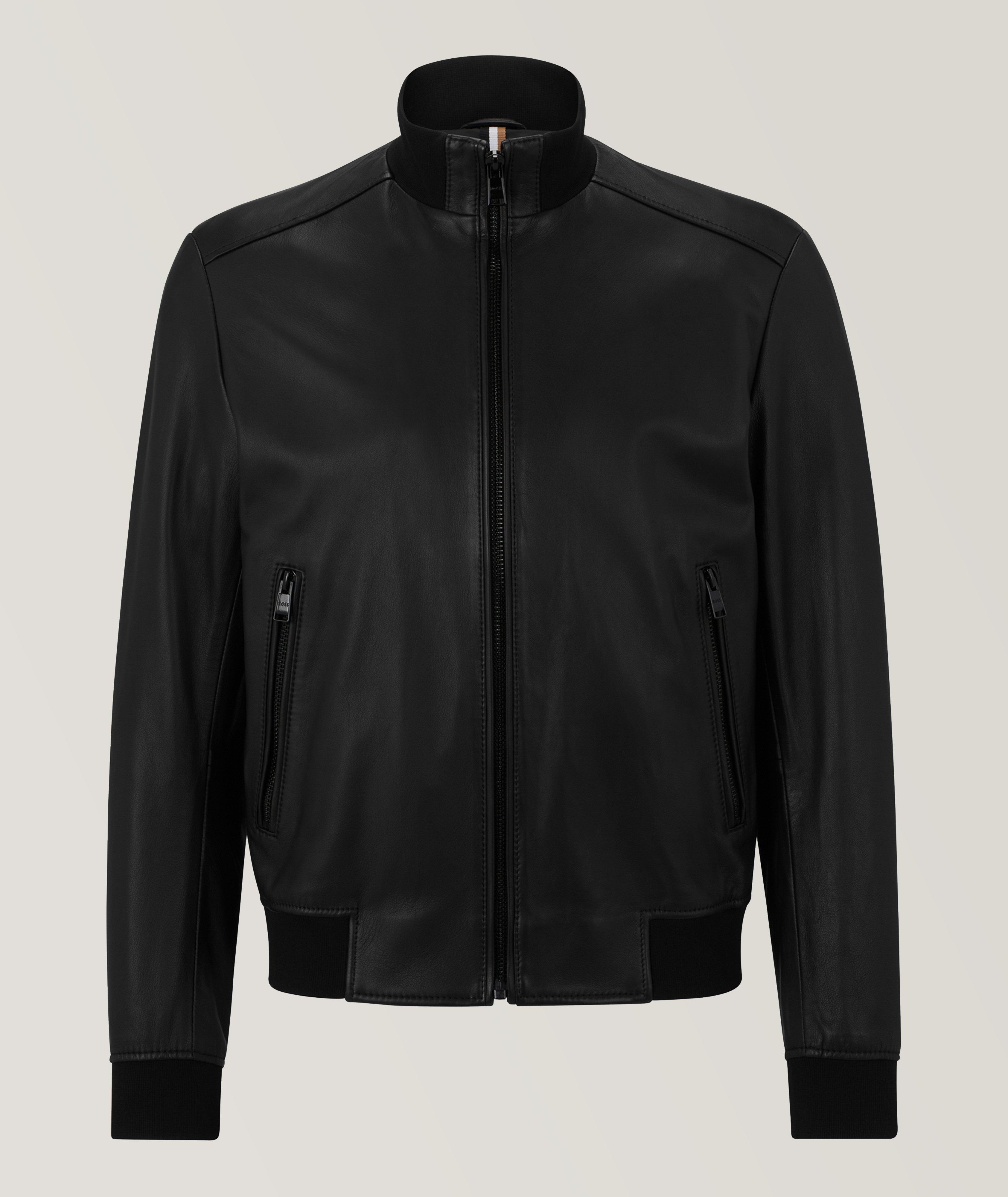 Chunky Zip Lamb-Leather Bomber Jacket image 0