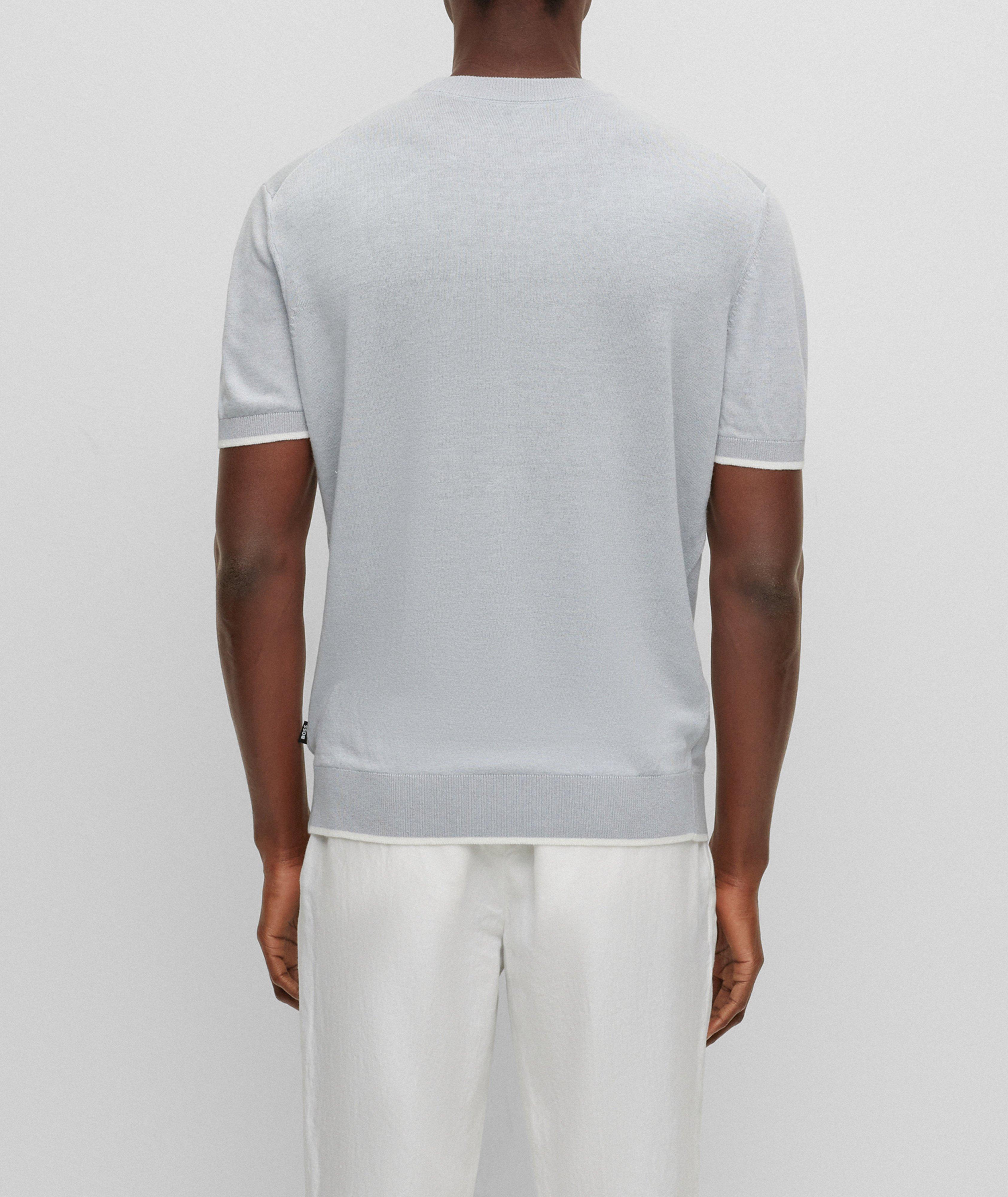Short-Sleeve Contrast-Tipped Linen-Stretch Sweater  image 3