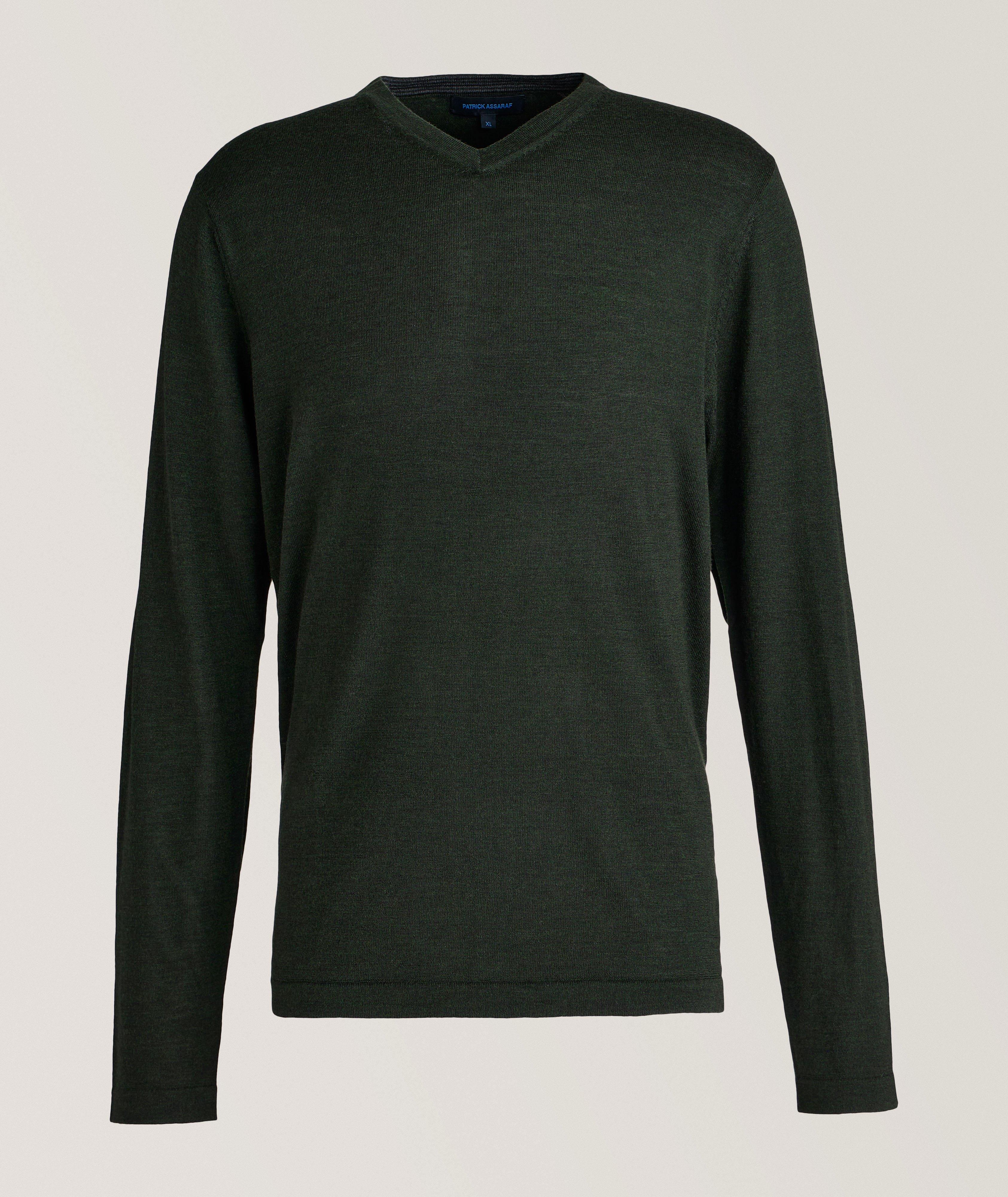 Patrick Assaraf Extra Fine Merino Wool V Neck Sweater in Green Men s Size 2XL