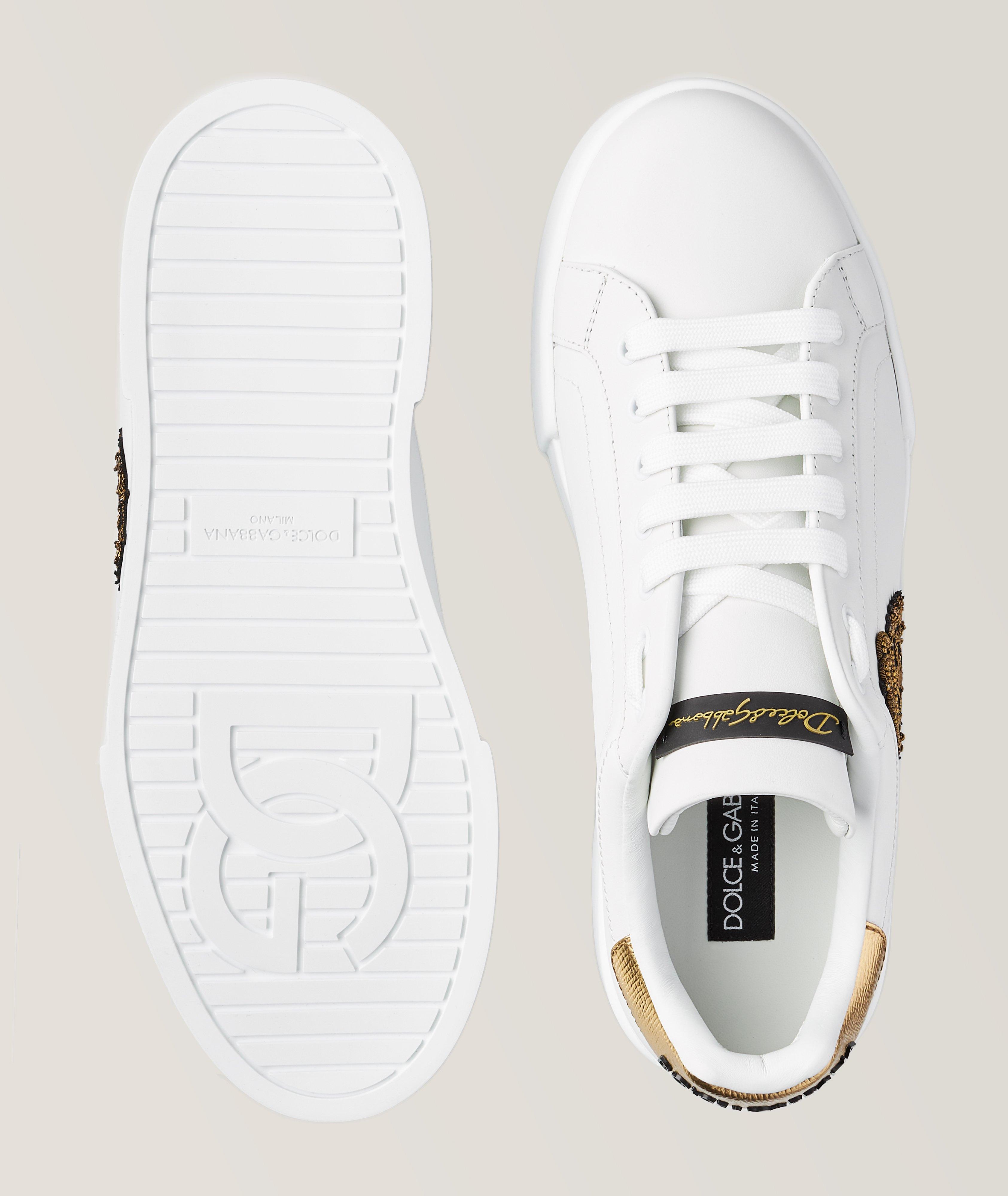 Beaded & Embroidered Patchwork Crest Portofino Sneakers  image 2