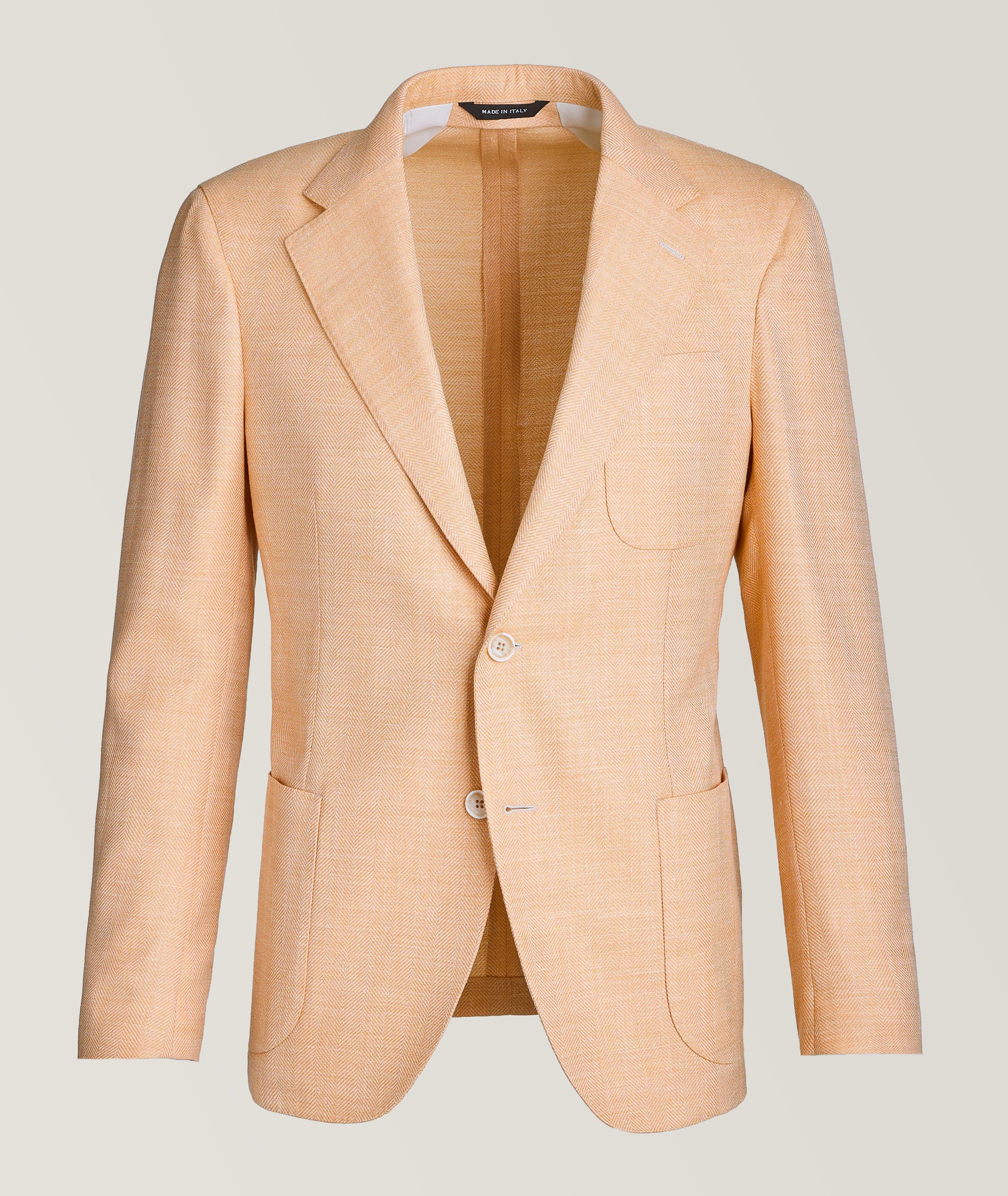 Tonal Herringbone Wool, Silk & Linen Sport Jacket image 0