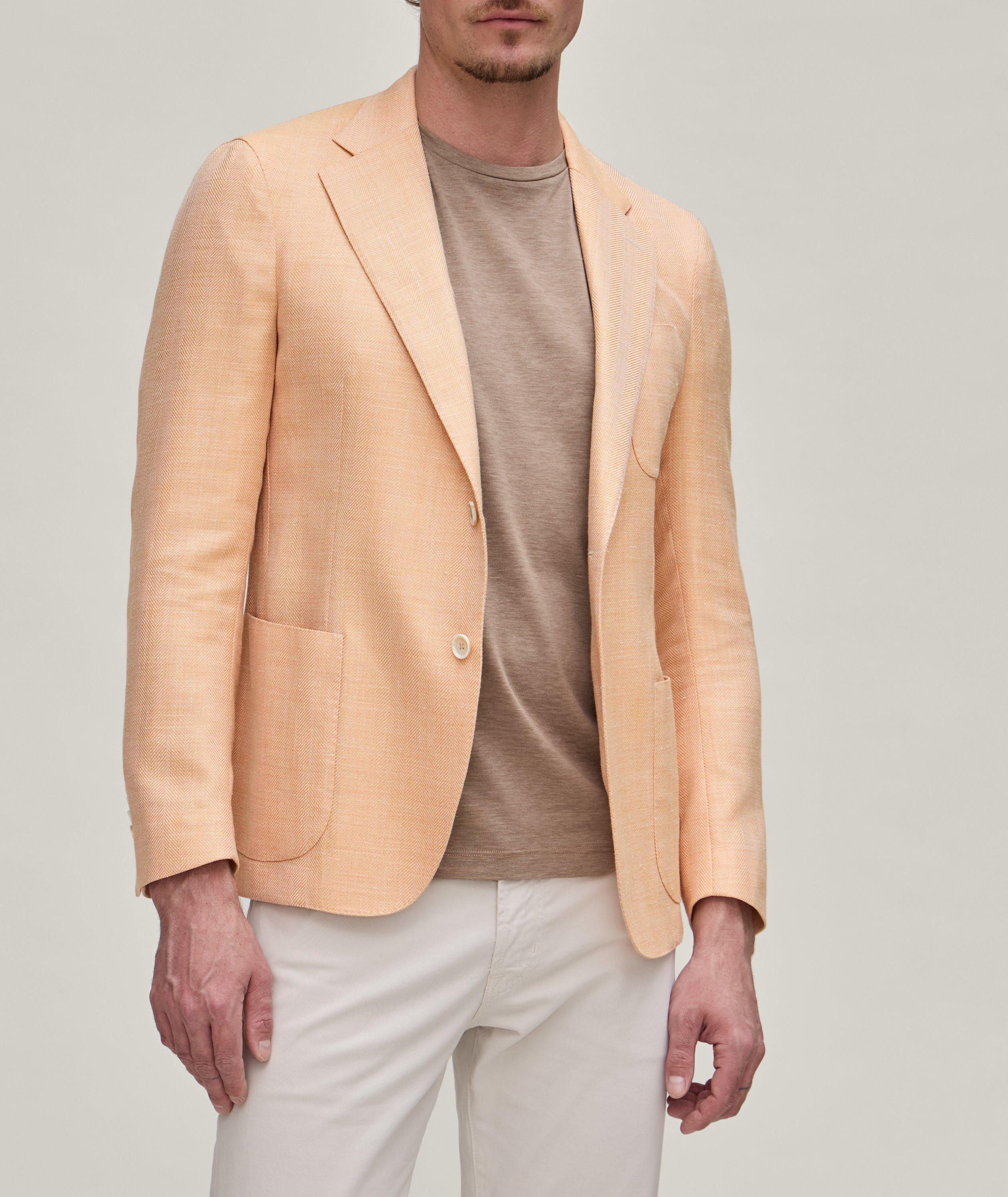 Tonal Herringbone Wool, Silk & Linen Sport Jacket image 1